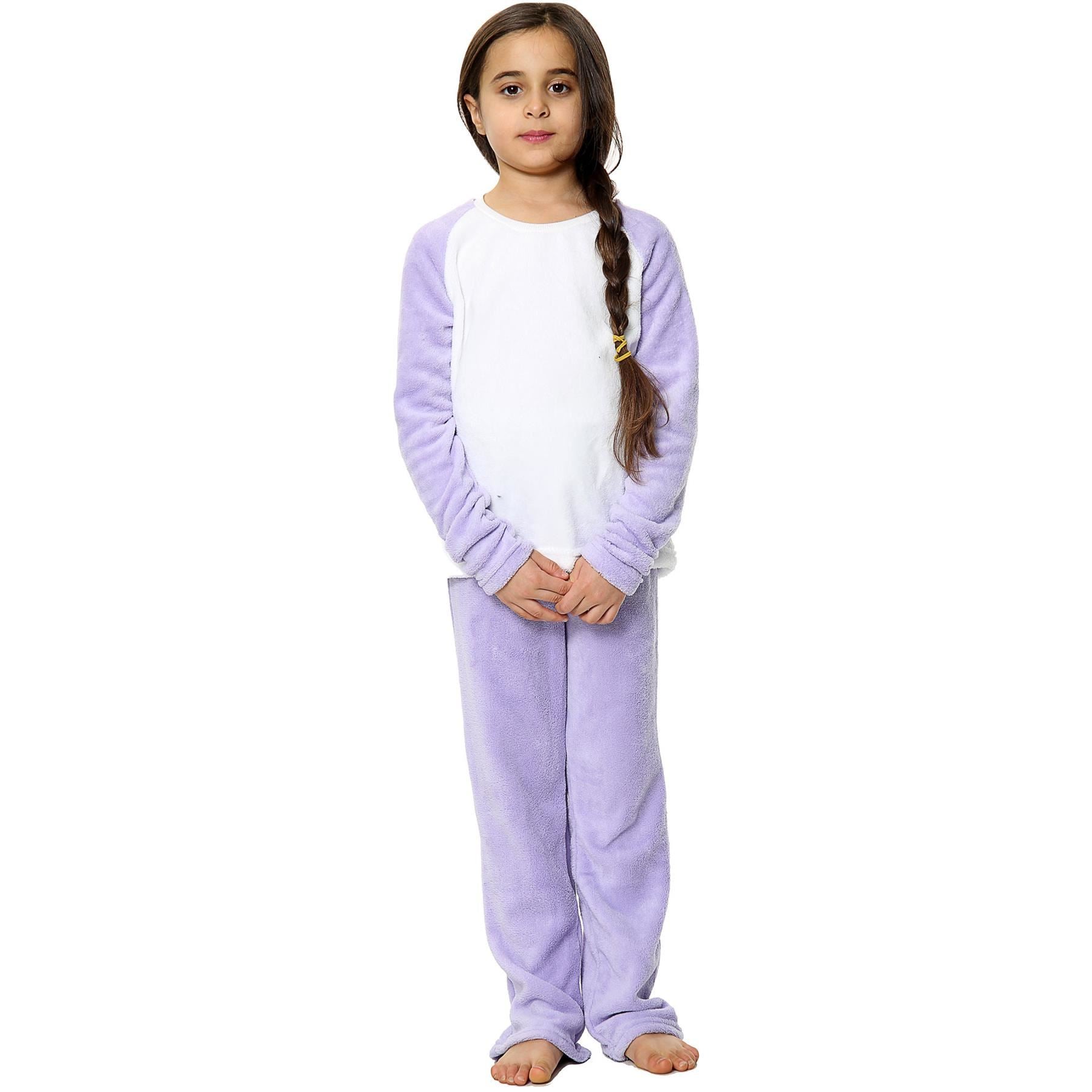 Girls Boys Lilac Plain Fleece Pyjamas.