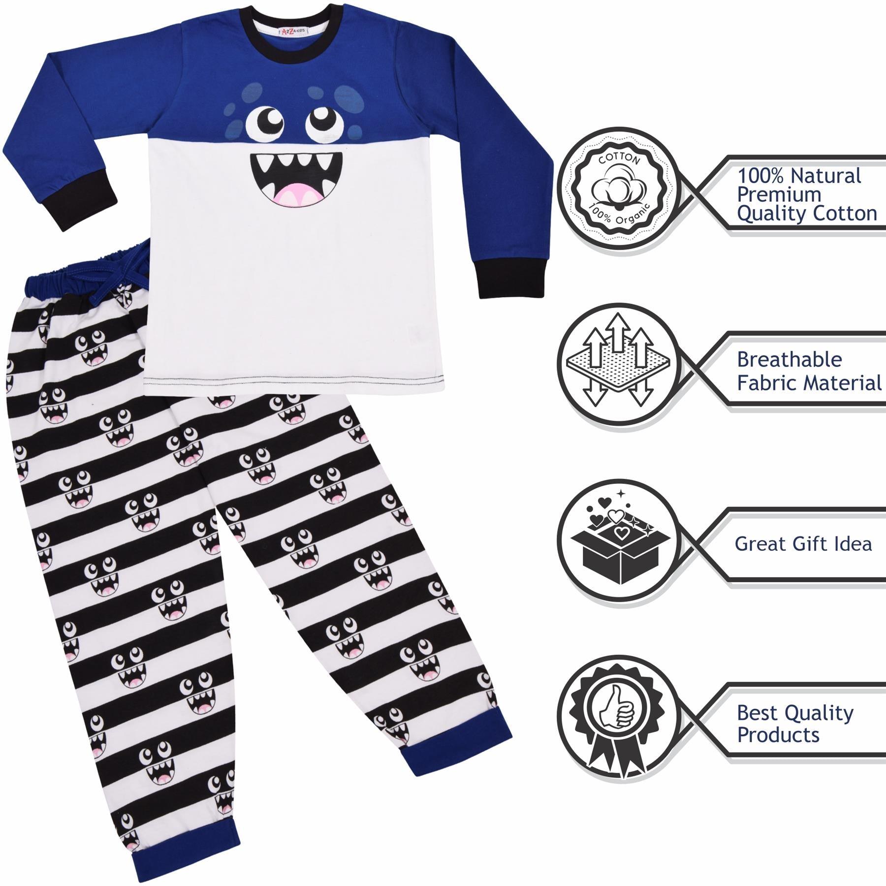 Kids Girls Monster Royal Print Pyjamas Set