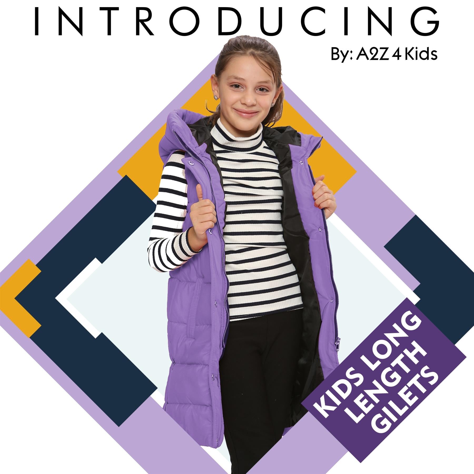 Kids Girls Oversized Lilac Gilet Long Line Style Jacket Long Sleeveless Coat