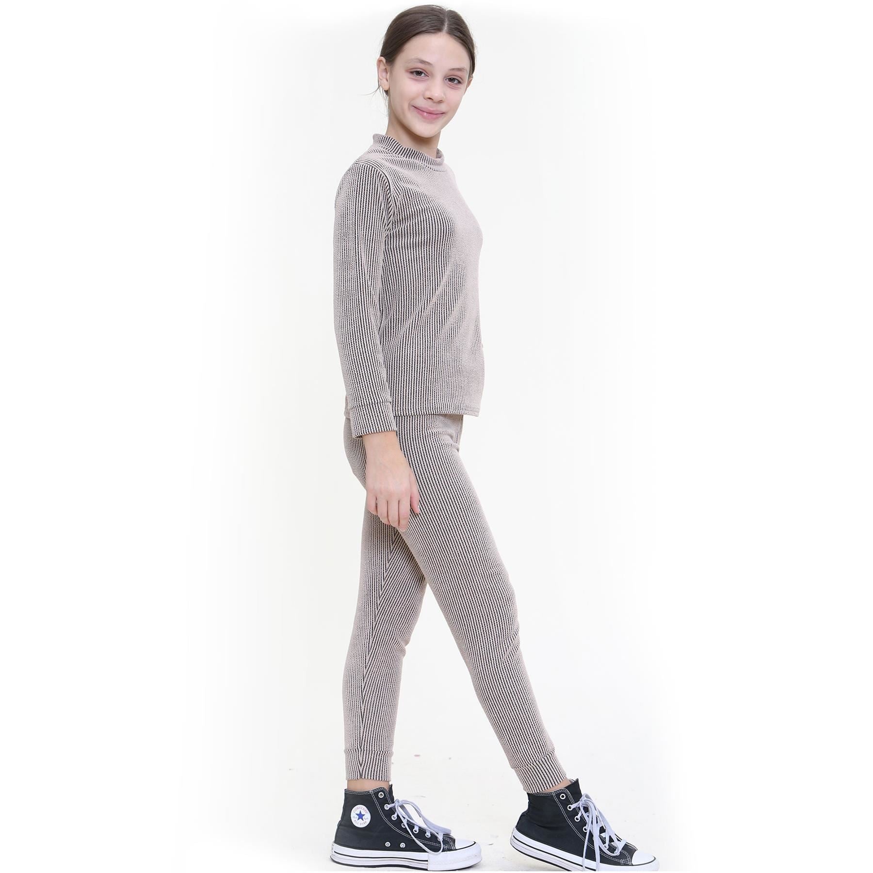 Kids Girls Ribbed Top & Bottom Tracksuit Lounge Wear Set