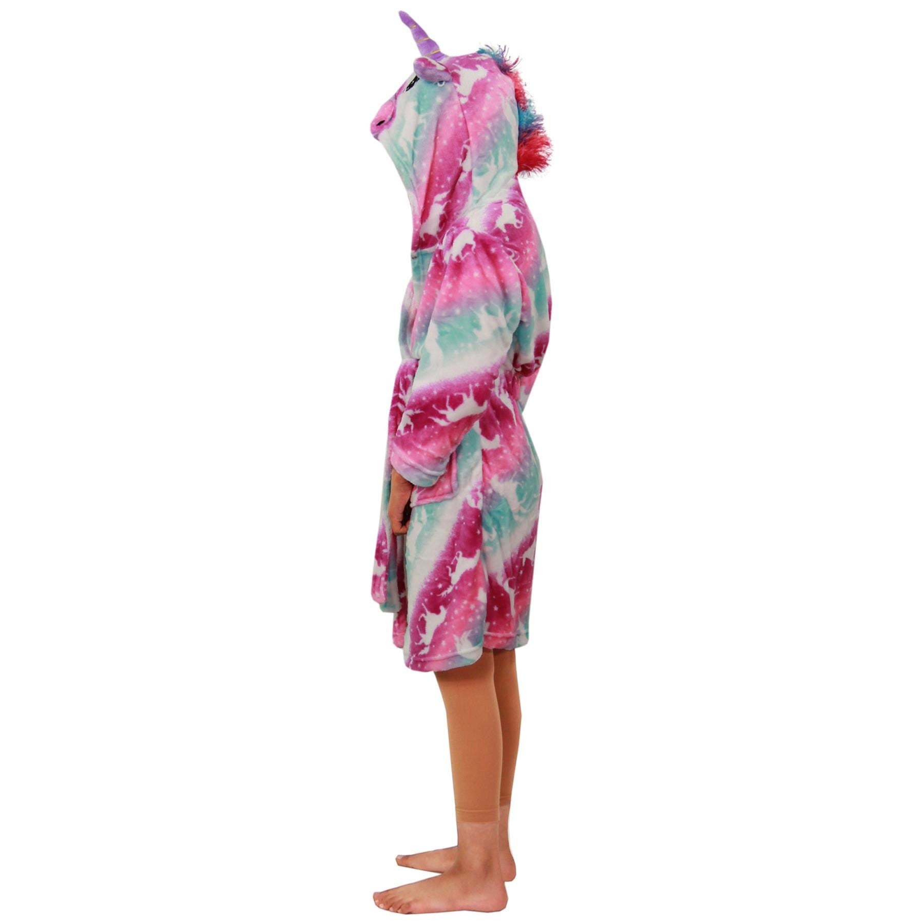 Kids Girls Unicorn Hooded Bathrobe Pink Xmas Suits