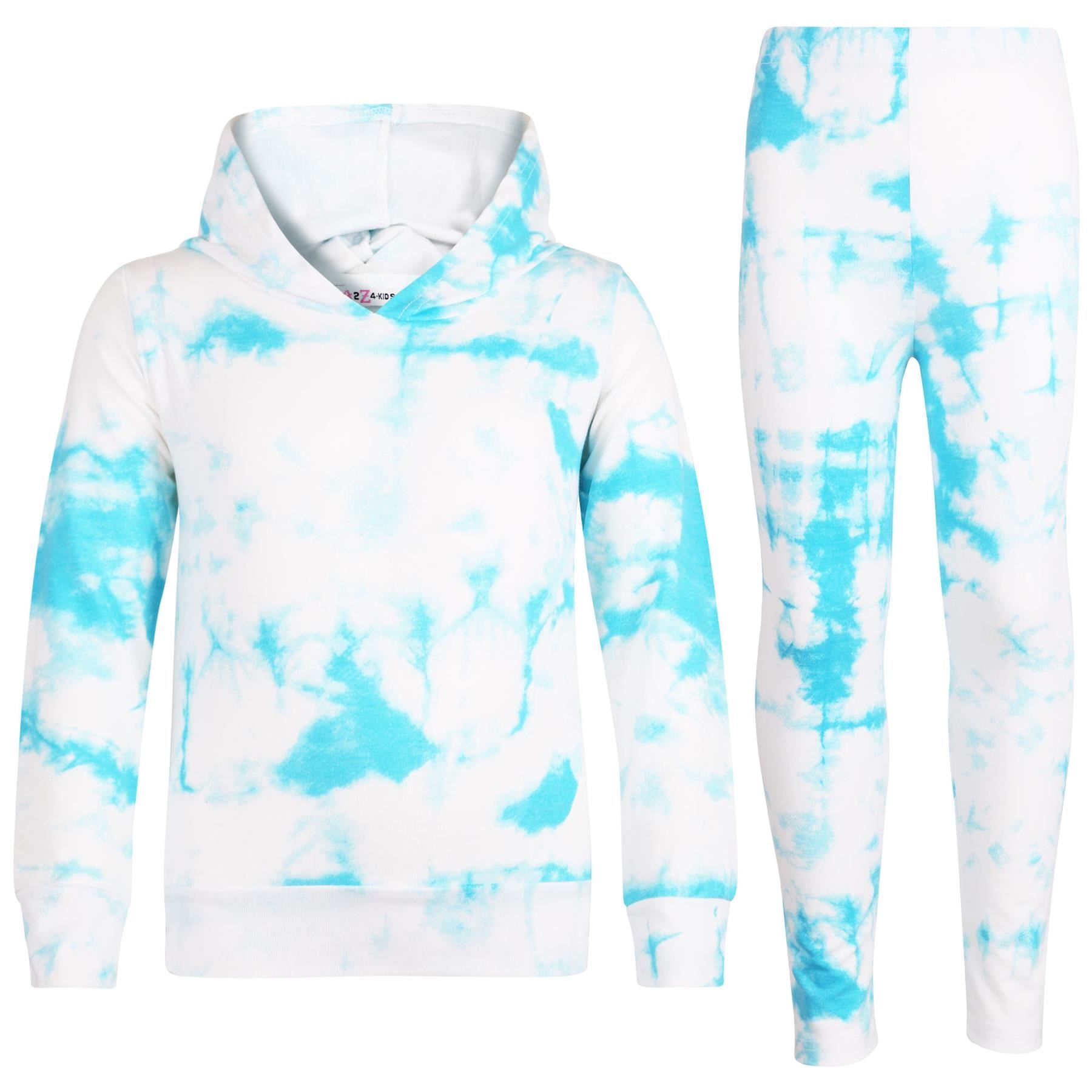 Girls Tie Dye Blue Print Hooded Top & Bottom Outfit Set