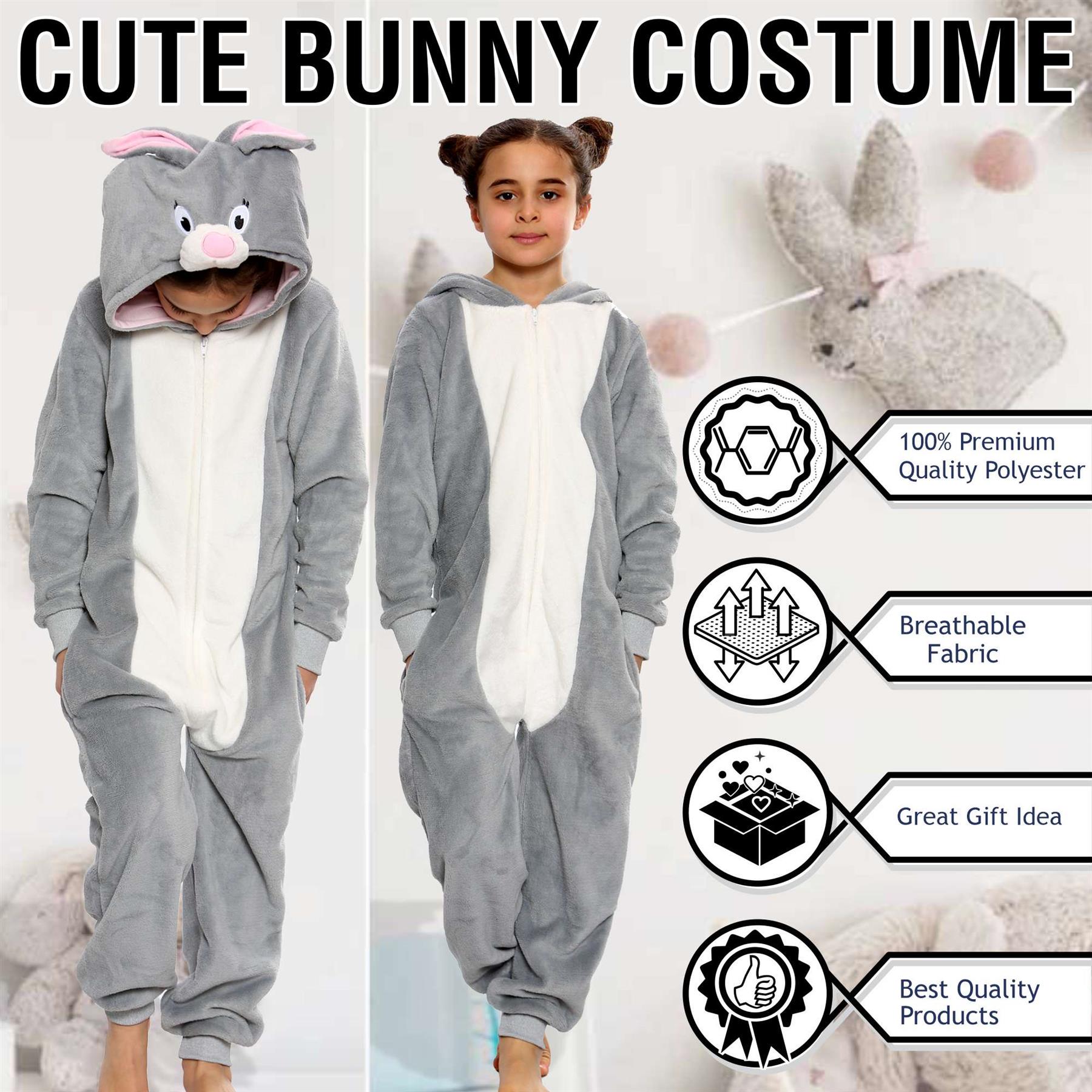 Kids Unisex Fleece Onesie One Piece Easter Bunny Loungewear Pyjamas
