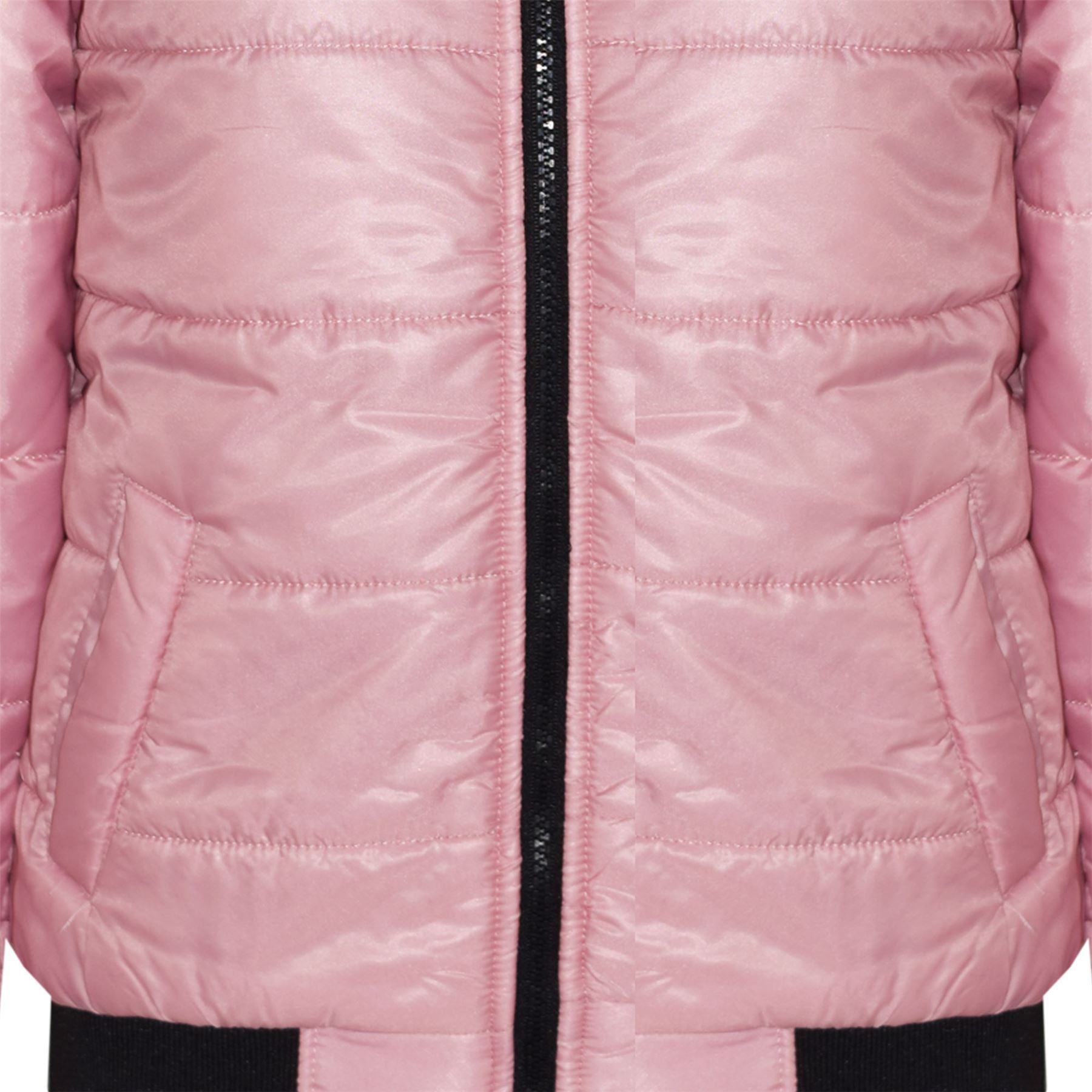 Kids Girls Boys Fux Fur Baby Pink Hooded Puffer Jacket