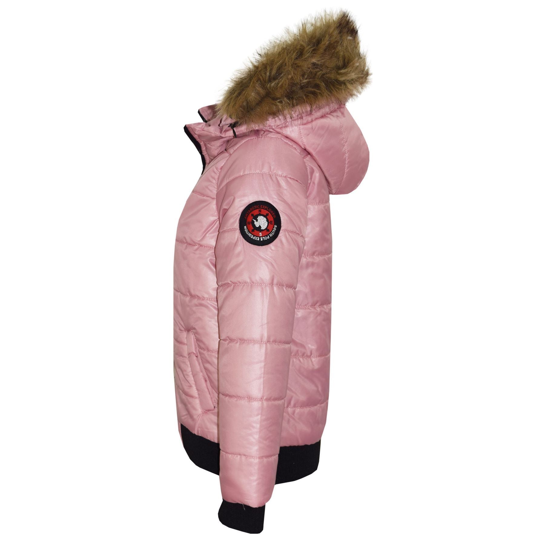 Kids Girls Boys Fux Fur Baby Pink Hooded Puffer Jacket