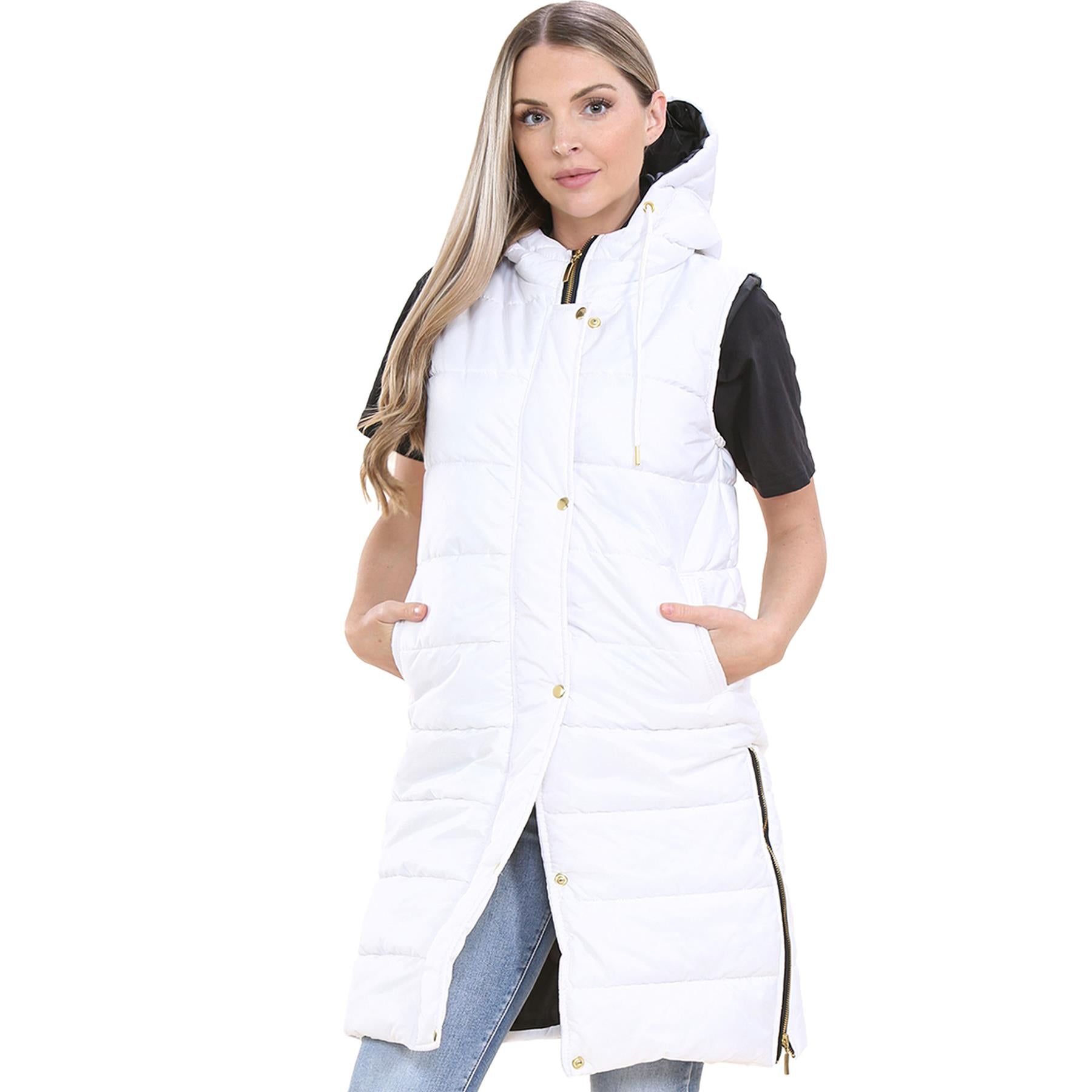 Ladies Oversized Gilet Long Line Style White Jacket Long Sleeveless Fashion Coat