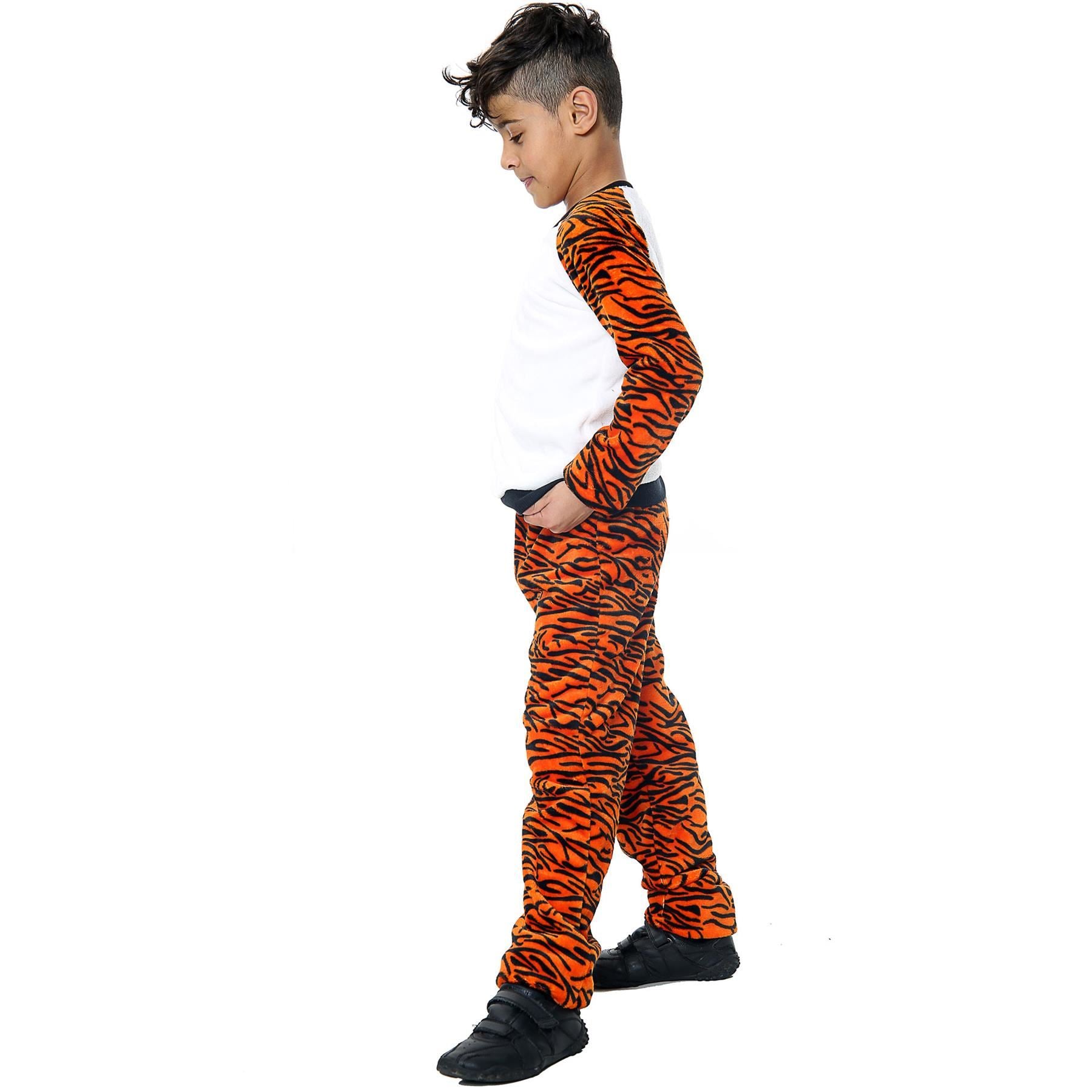Kids Tiger Print Sleeve Pyjamas Sleepsuit Costume For Girls Boys Age 5-13