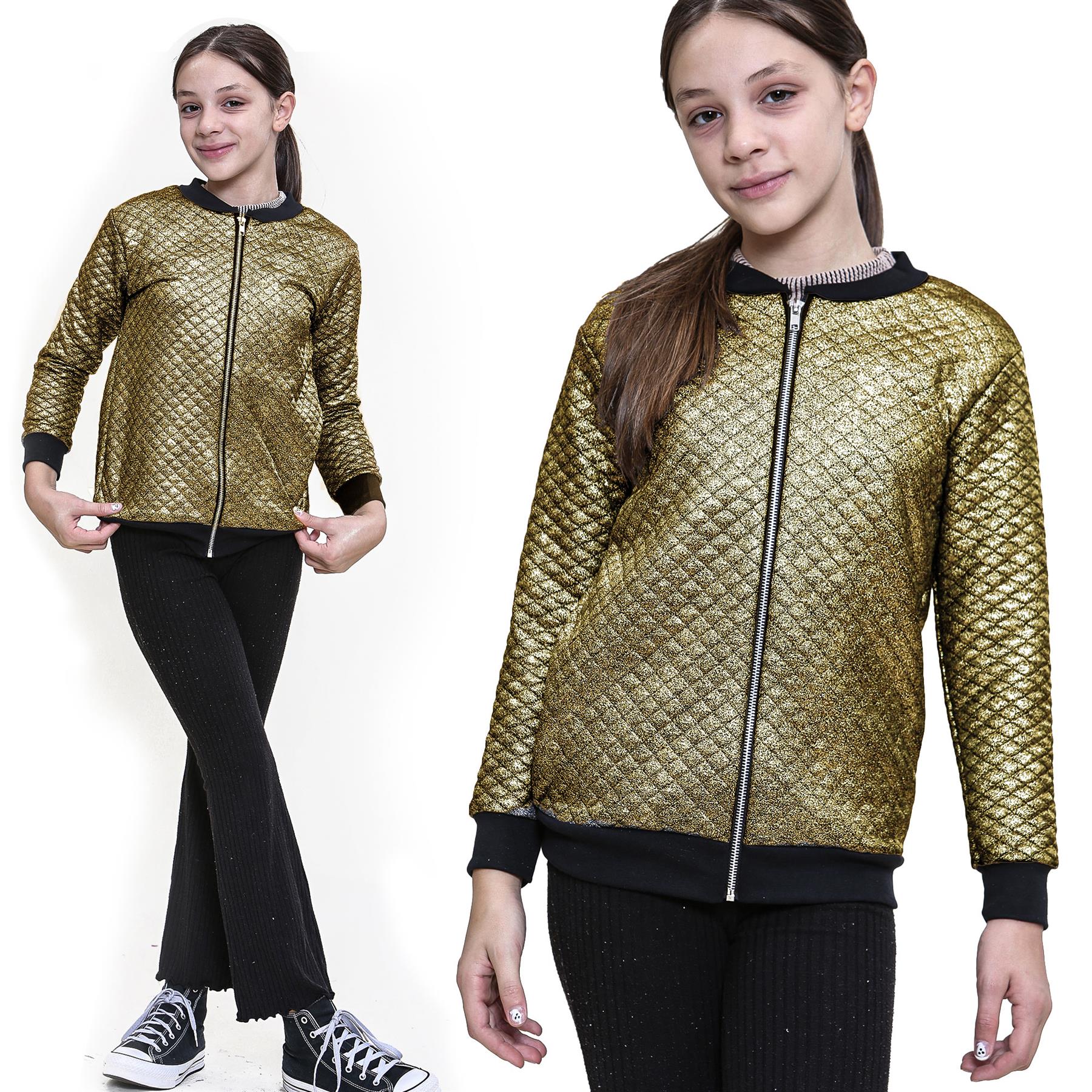 Kids Girls Shiny Golden Quilted Padded Fashion Jacket