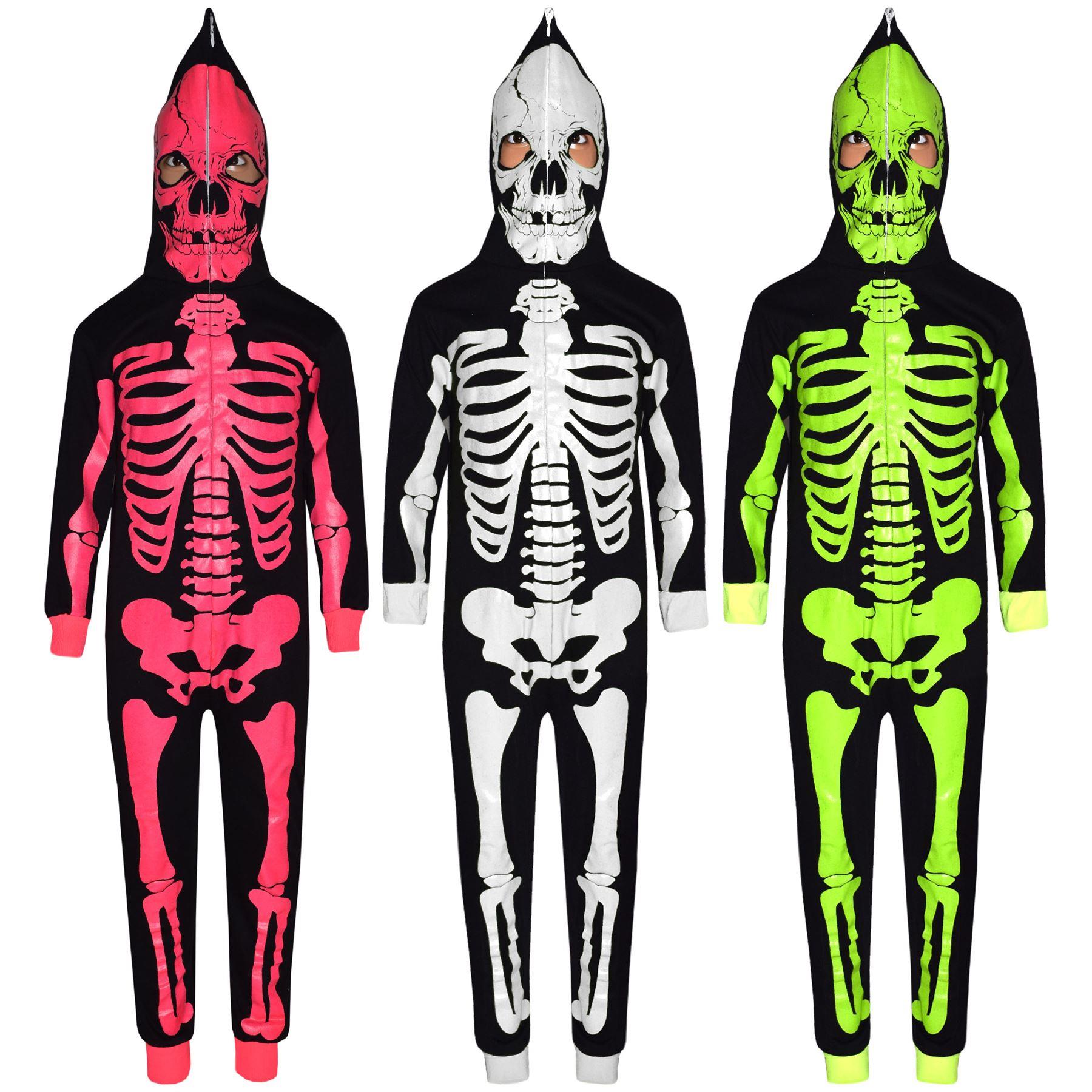 Kids Girls Boys Skeleton Print Pyjama Halloween Onesie