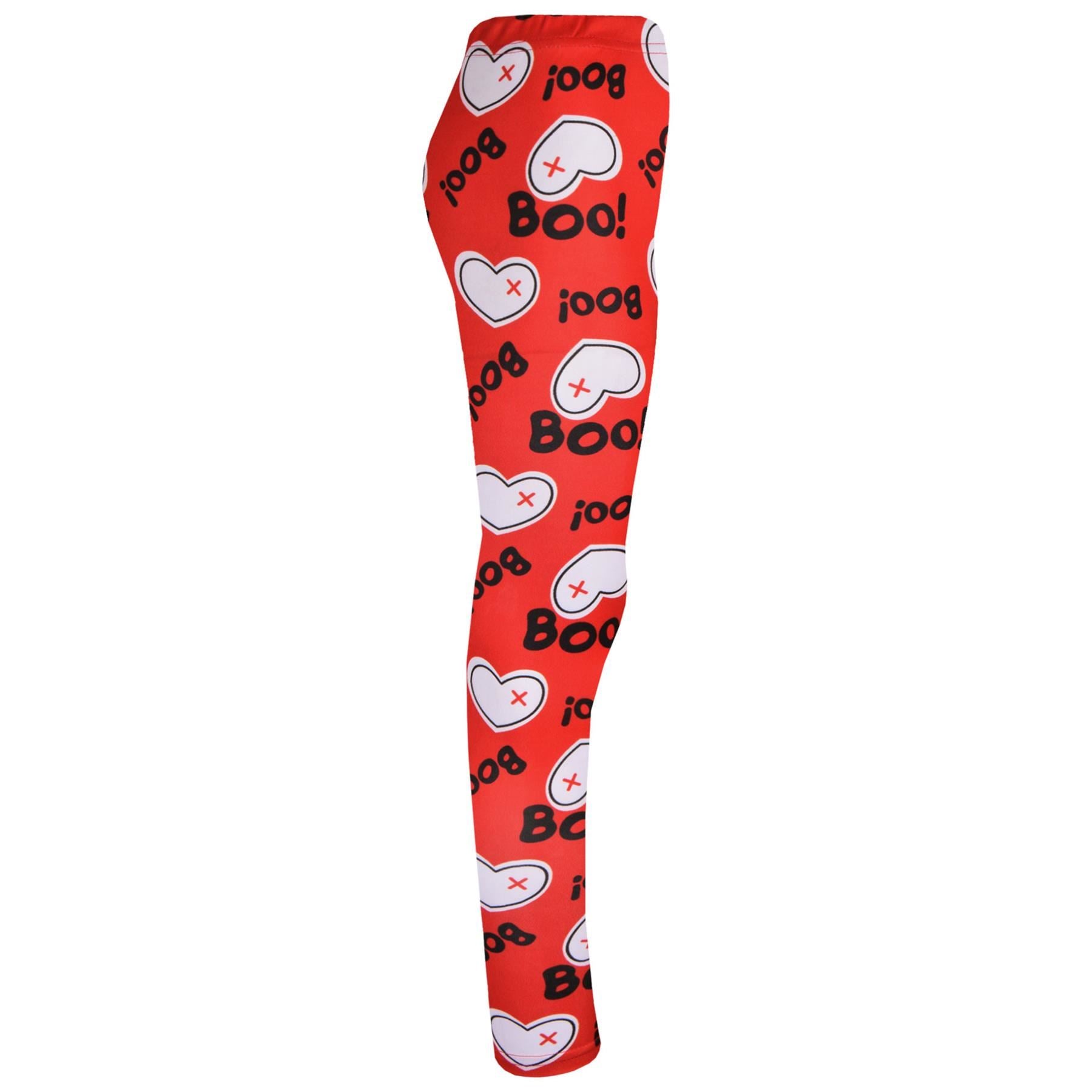 Girls Heart Print Red Soft Stretchy Halloween Leggings