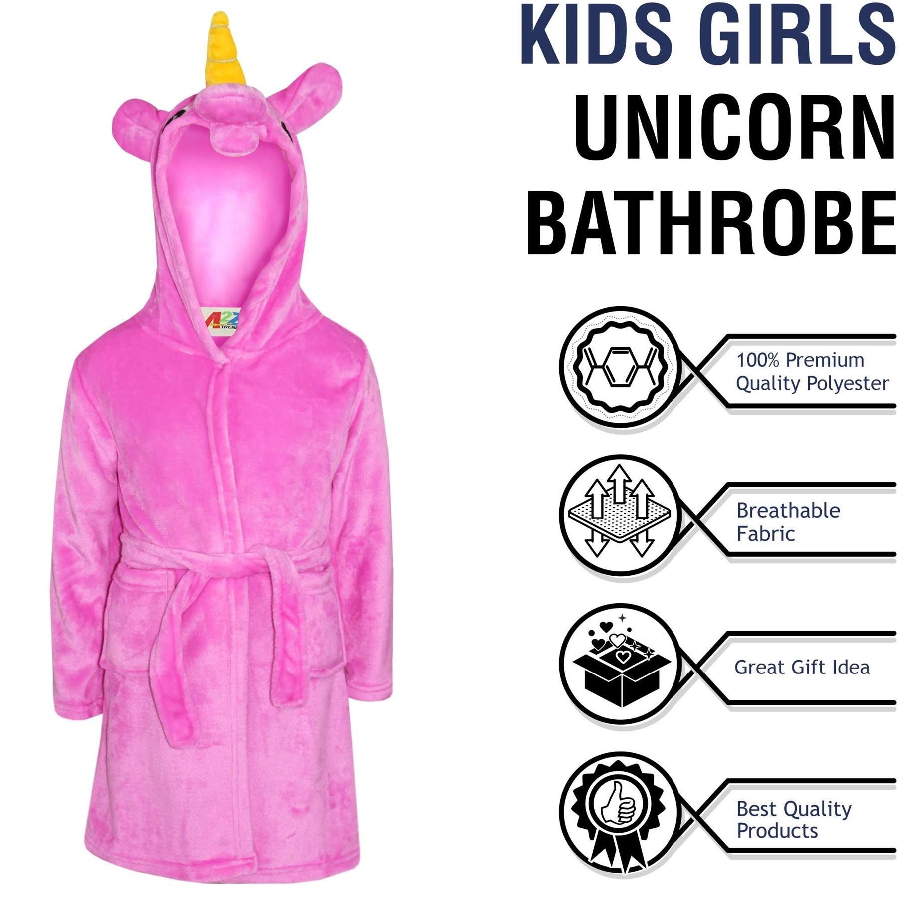 Kids Girls Boys Super Soft 3D Animal Unicorn Cerise Hooded Bathrobe