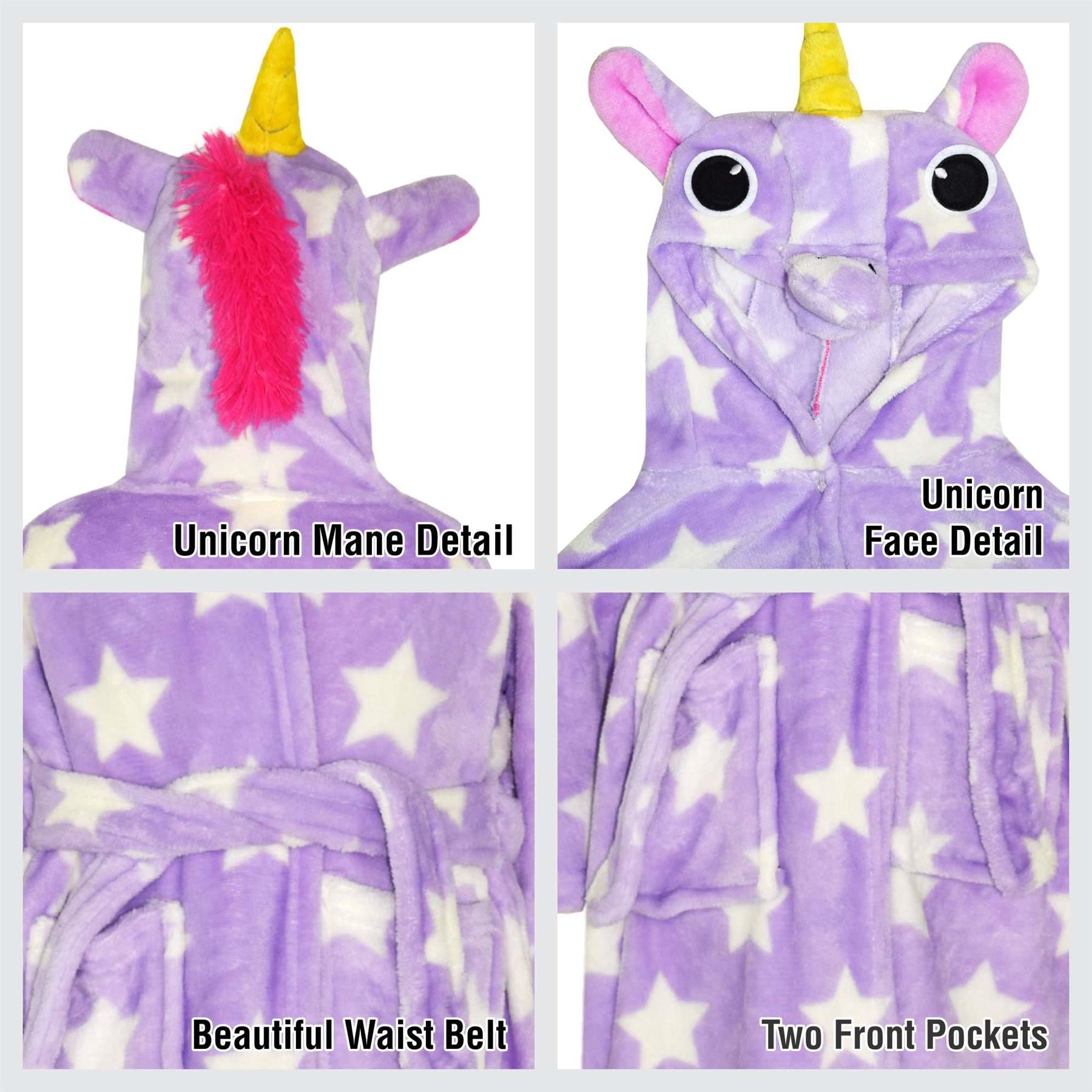 Kids Girls Boys Super Soft 3D Animal Unicorn Lilac Stars Hooded Bathrobe