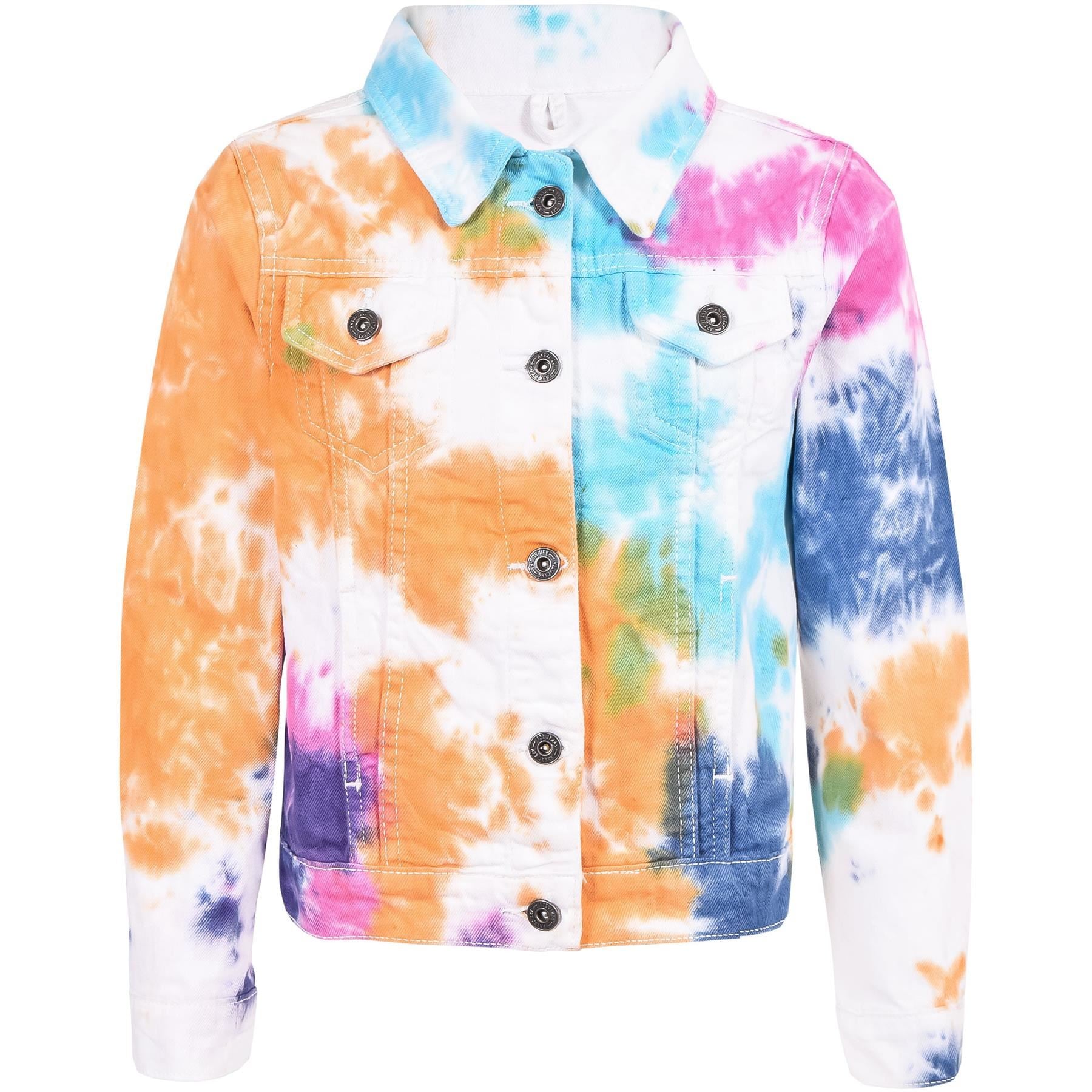 Kids Girls Tie Dye Printed Multi Denim Jacket