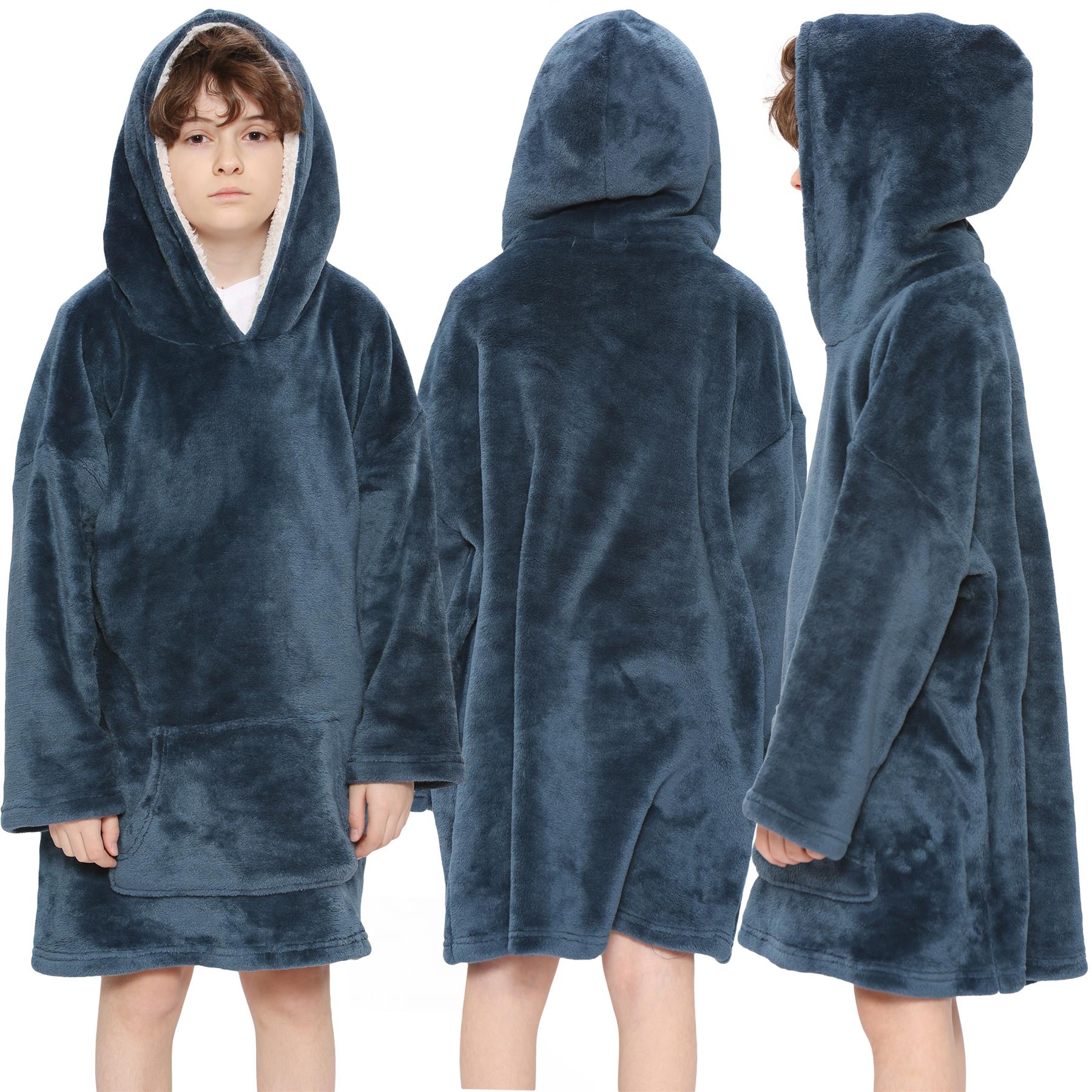 Kids Oversized Hoodie Blue Tartan Printed Snuggle Soft World Book Day Blanket