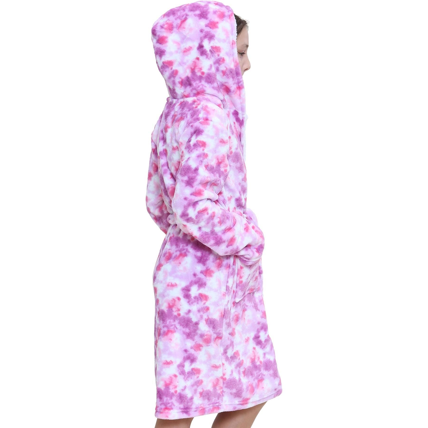 Girls Soft Tie Dye Lilac Printed Hooded Robe