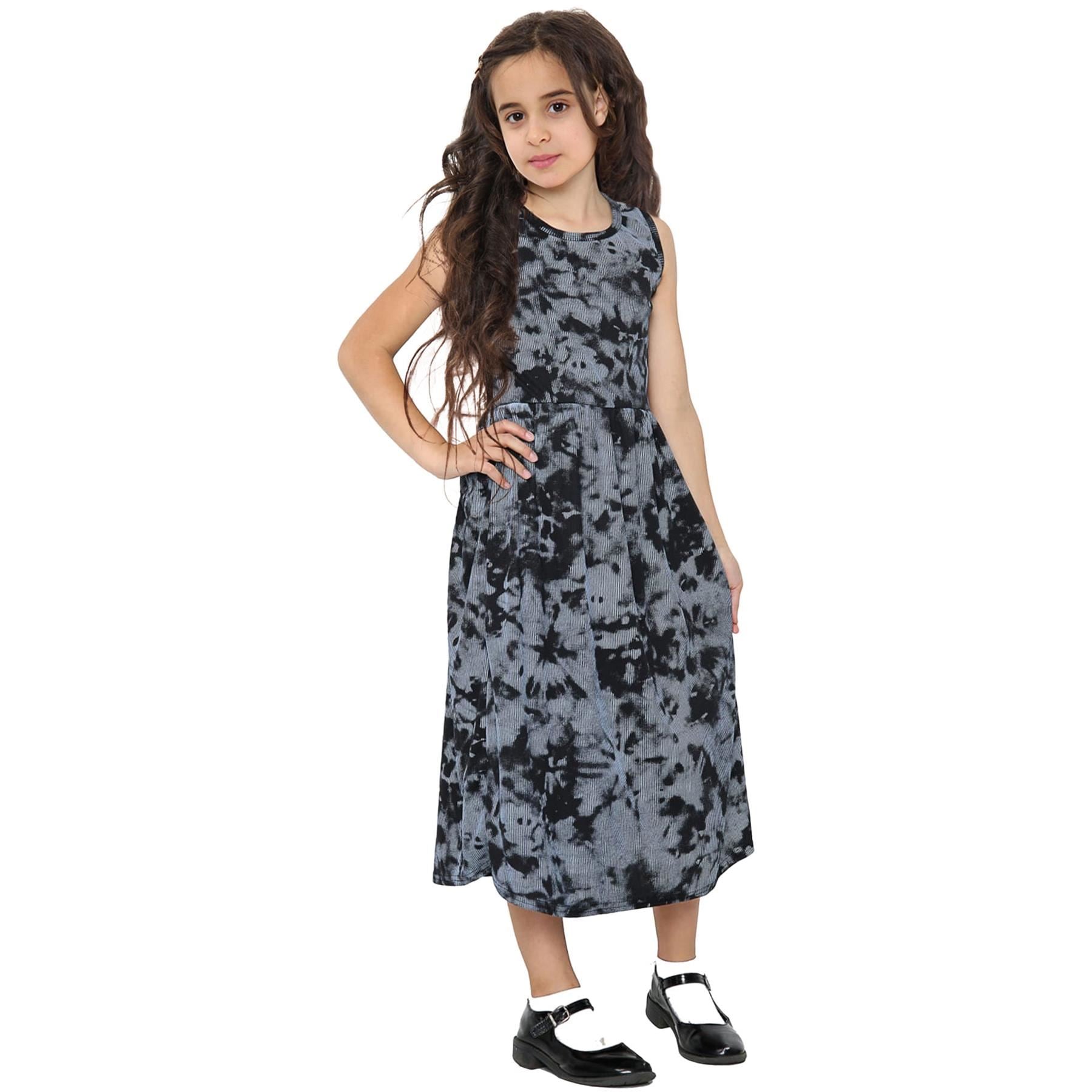 Kids Girls Sleeveless Tie Dye Black Printed Long Maxi Skater Dress