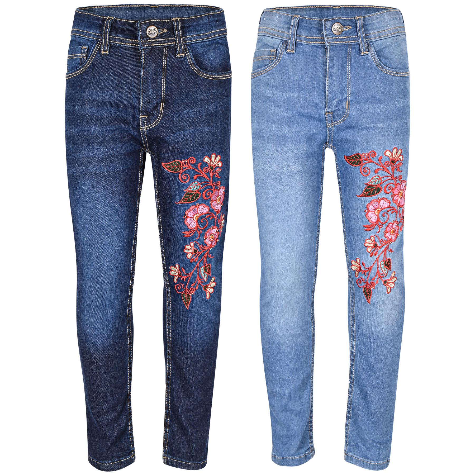 Kids Girls Embroidered Stretchy Denim Jeans