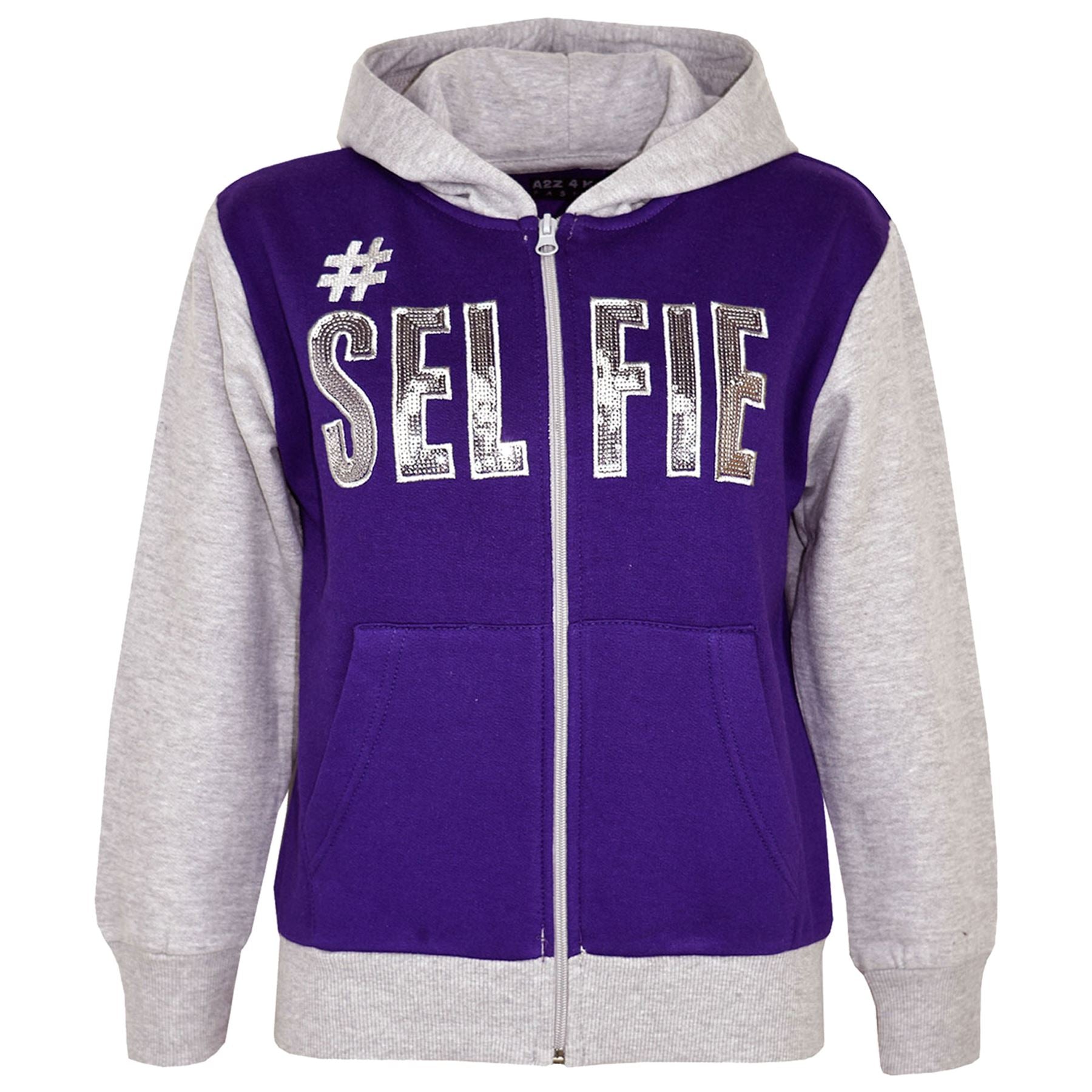 Girls #SELFIE Sequin Embroidered Purple & Grey Tracksuit