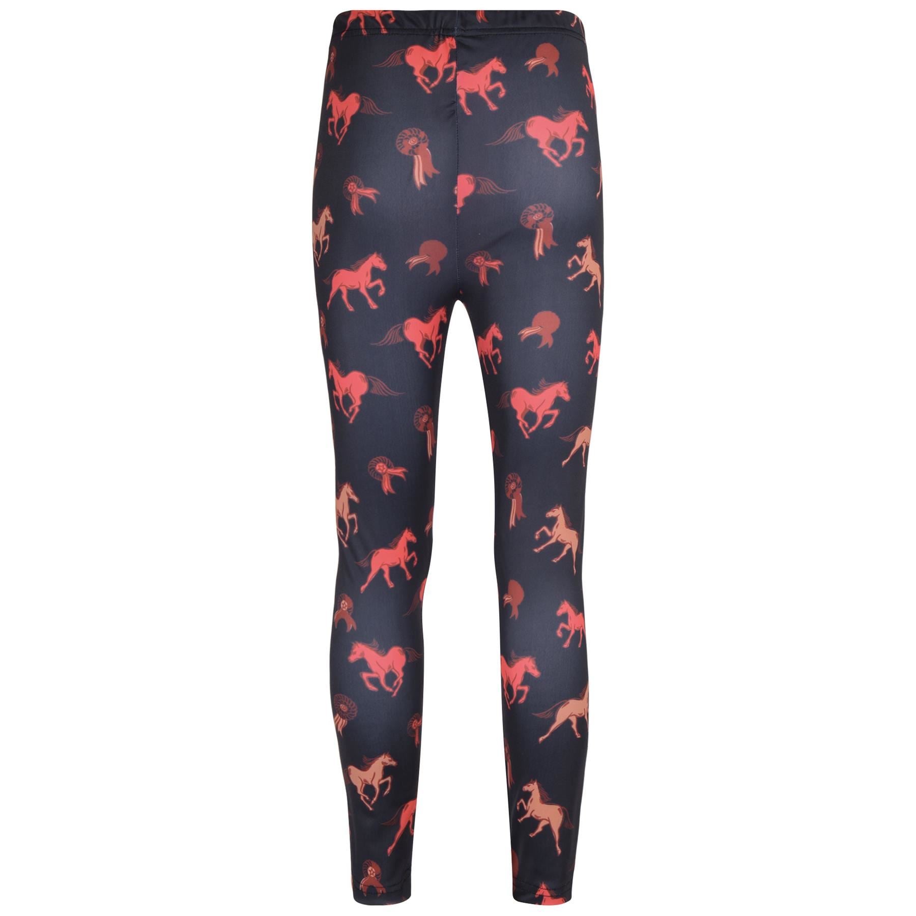 Kids Girls Horses Print Soft Stretchy Black Leggings