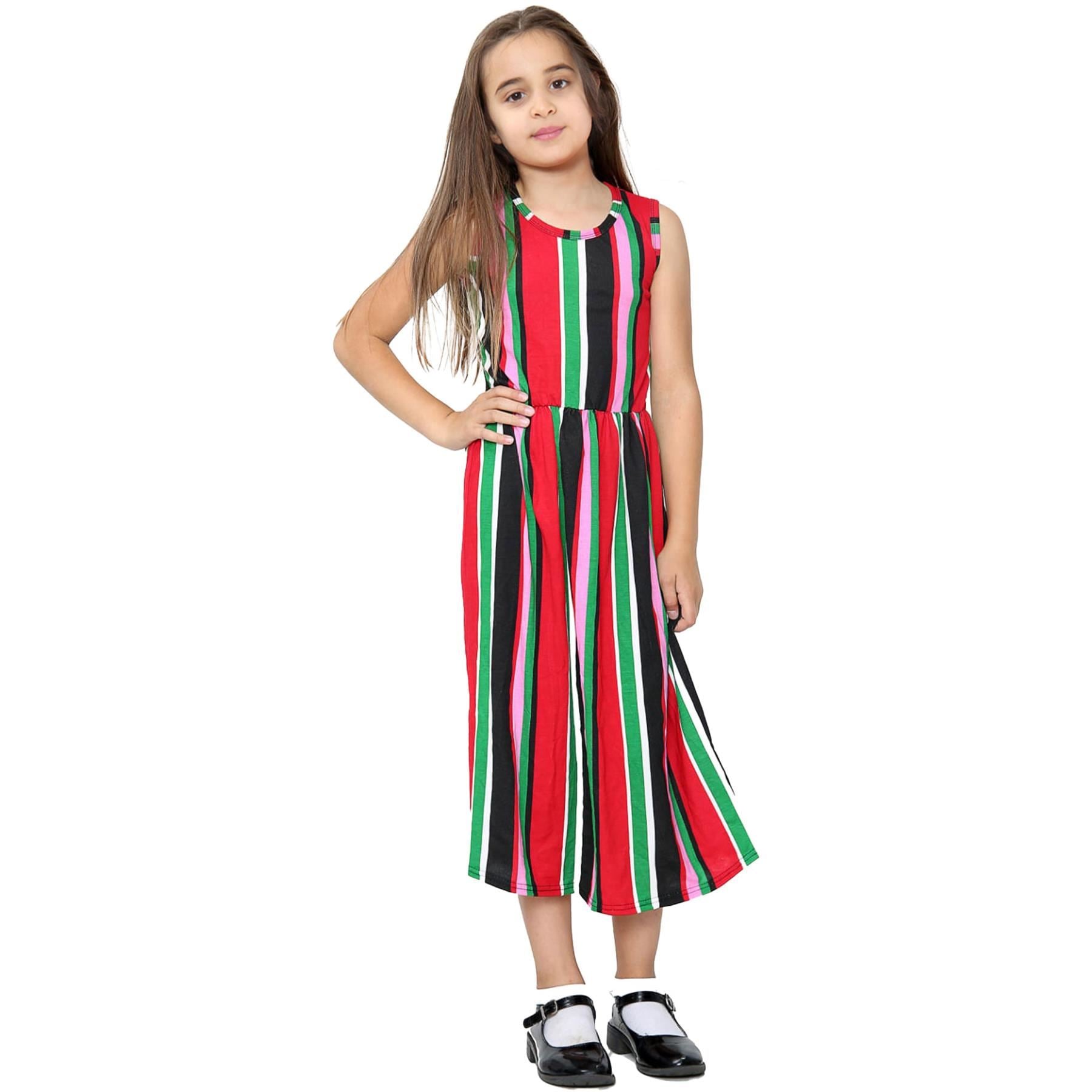 Kids Girls Sleeveless Multi Stripes Long Maxi Skater Dress