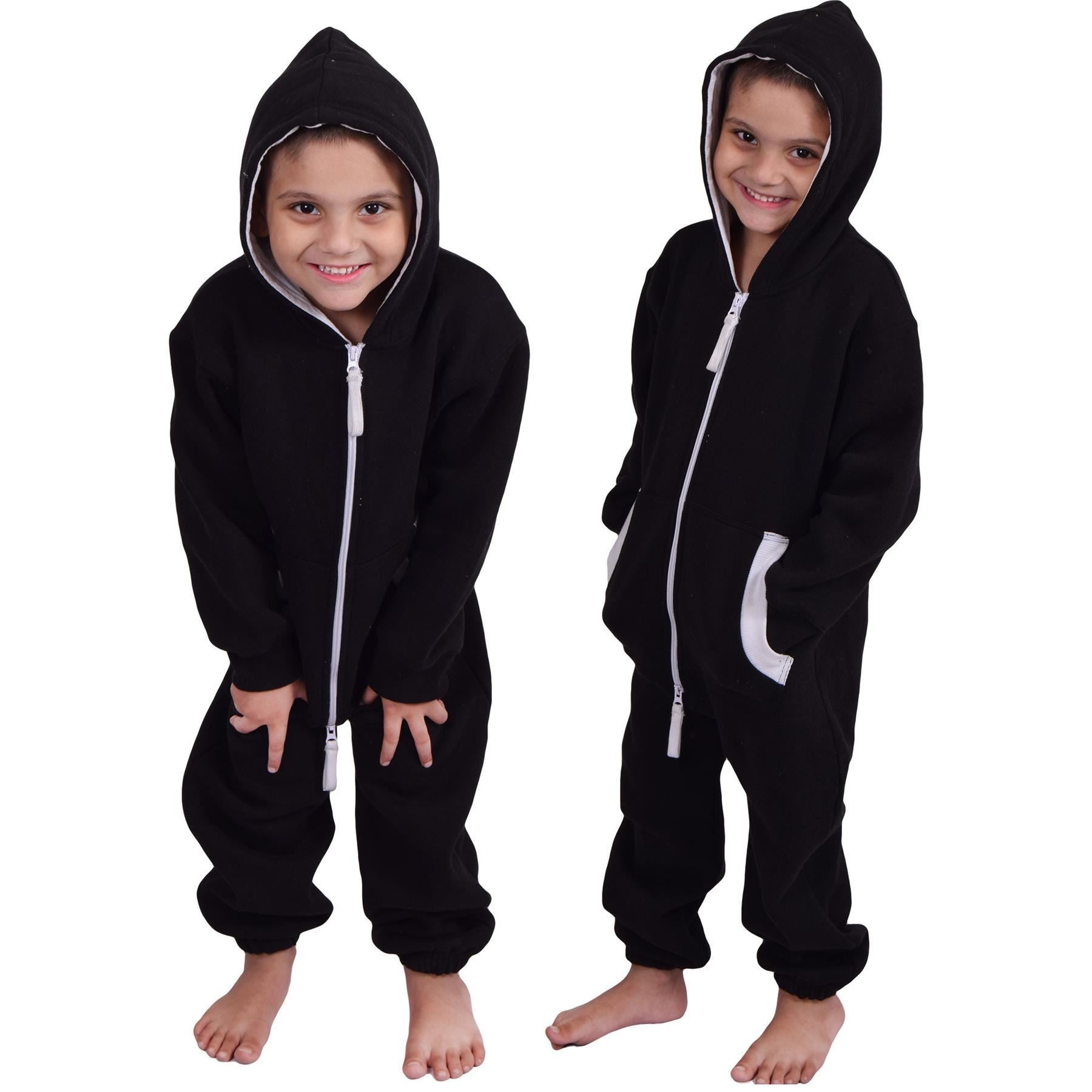 Girls Boys Black Fleece Pyjamas Sleepsuit Onesie - Kids Clothing Store