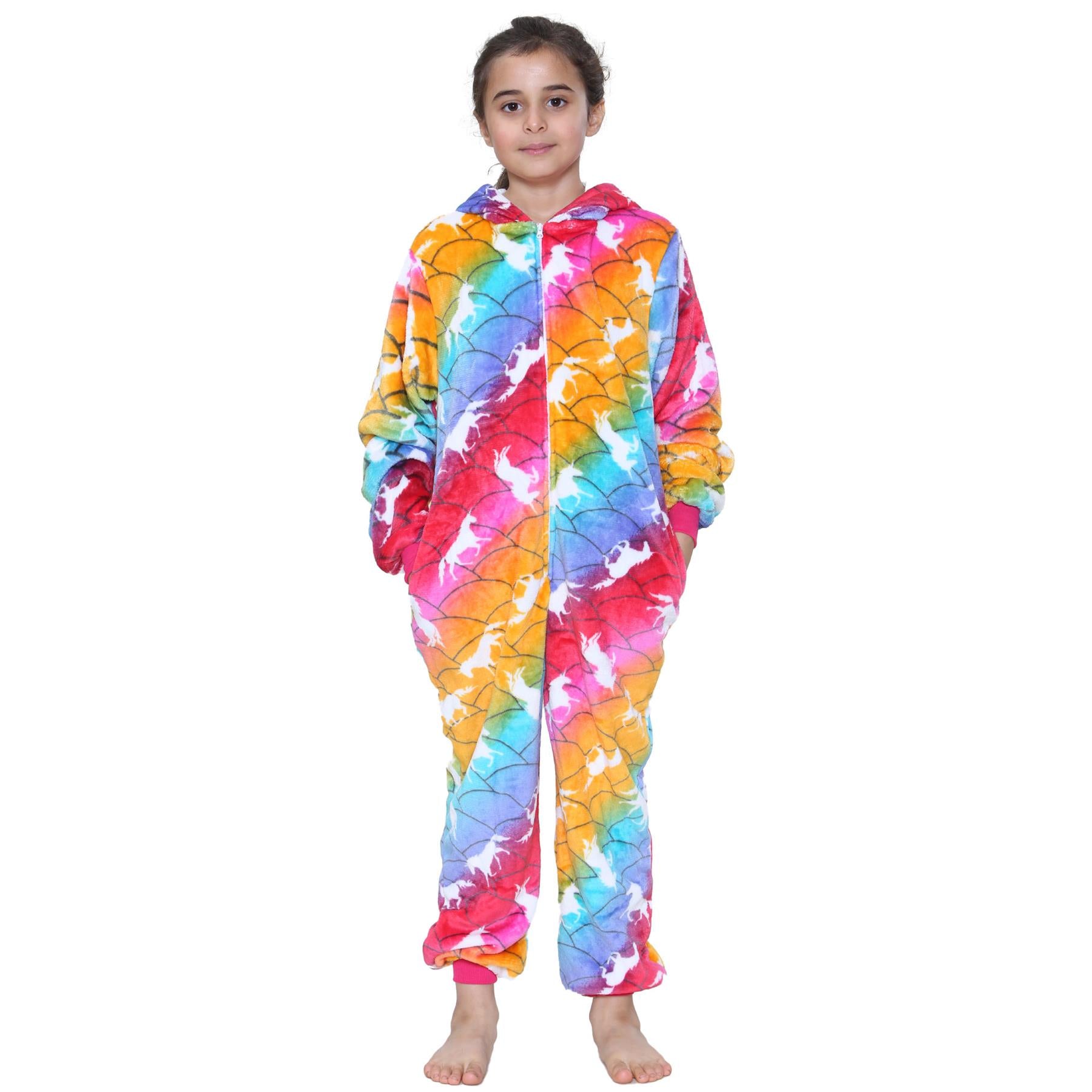 Kids Girls A2Z Onesie One Piece Unicorn Rainbow Pyjamas World Book Day Costume