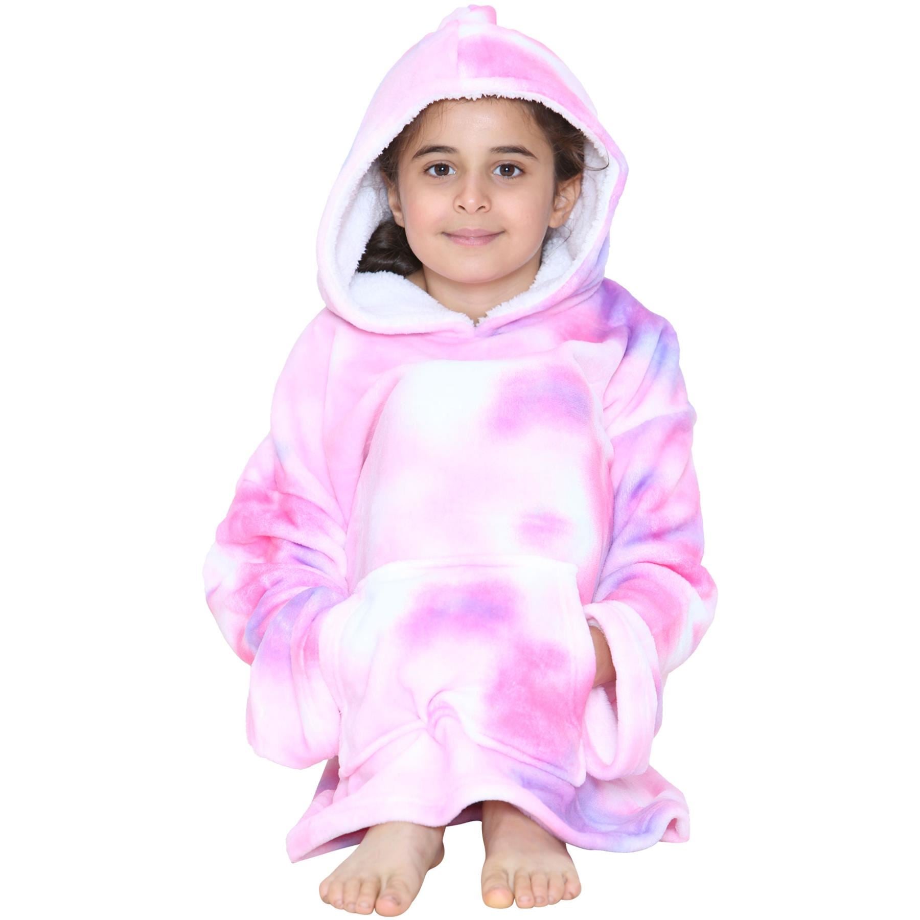 Kids Unisex Oversized Hoodie Snuggle Tie Dye Pink Printed Fleece Blanket