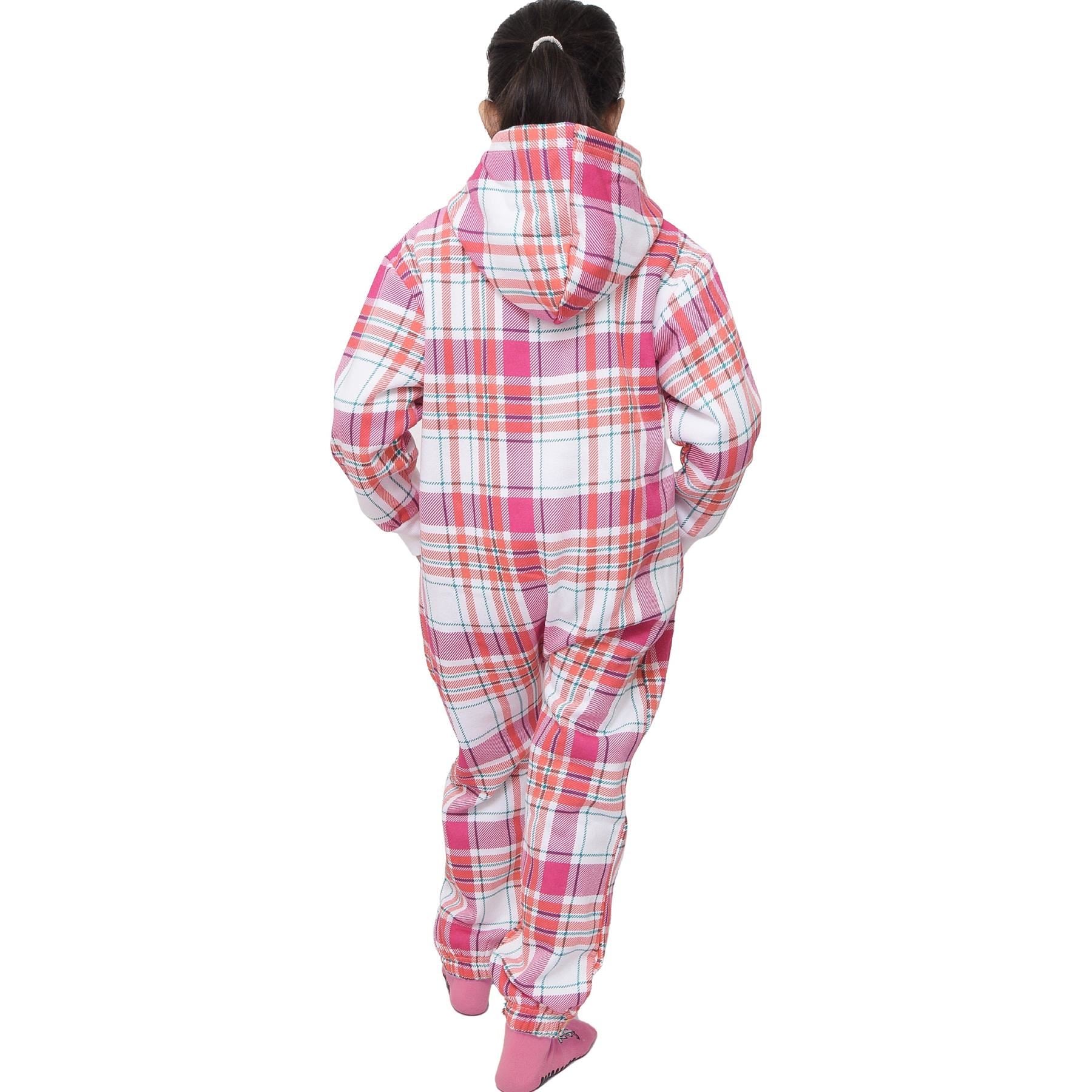 A2Z 4 Kids Onesie One Piece Kids Pyjamas Sleepsuit Check Printed Girls Outfit