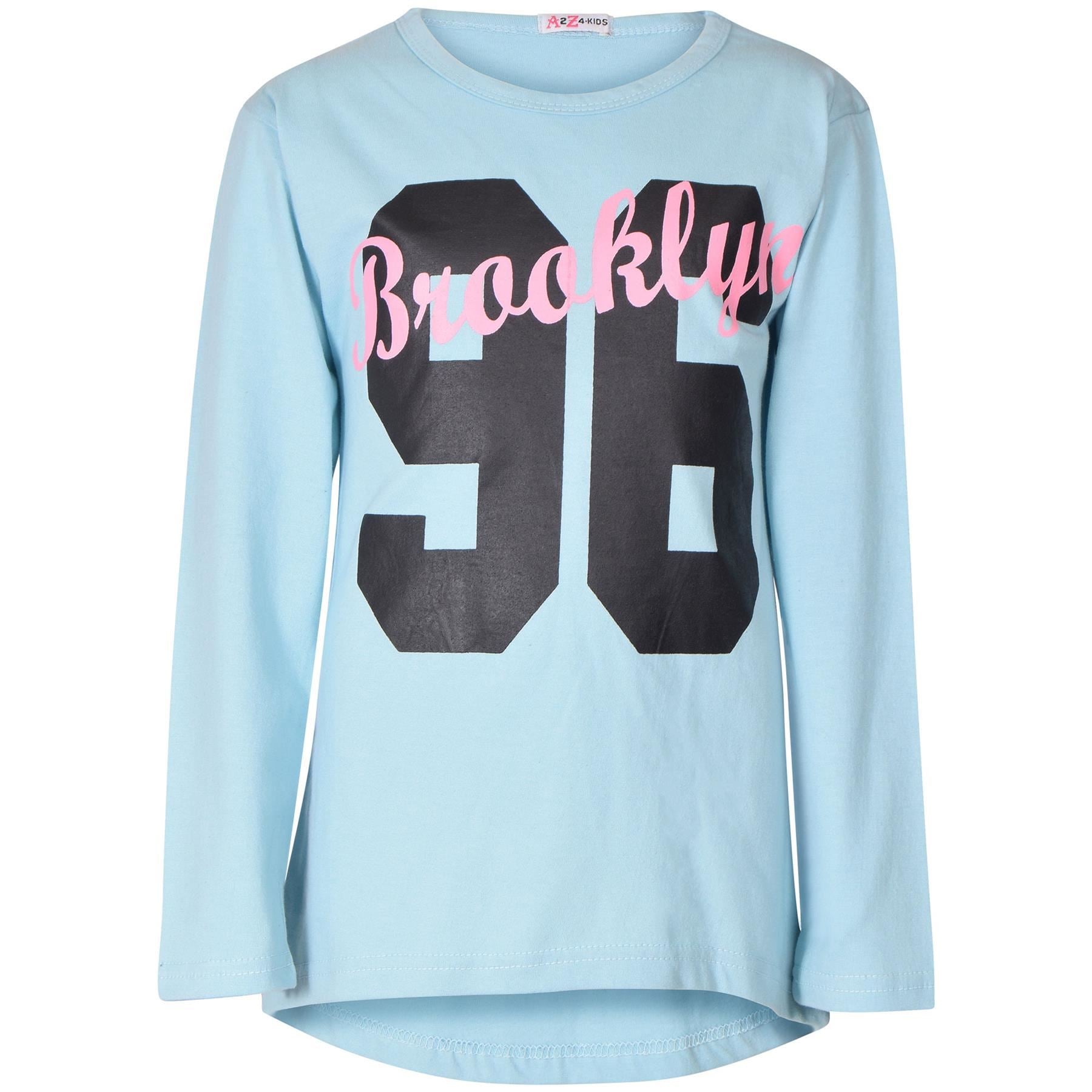 Girls Brooklyn Print Long Sleeves Contrast T Shirt Top & Legging Set