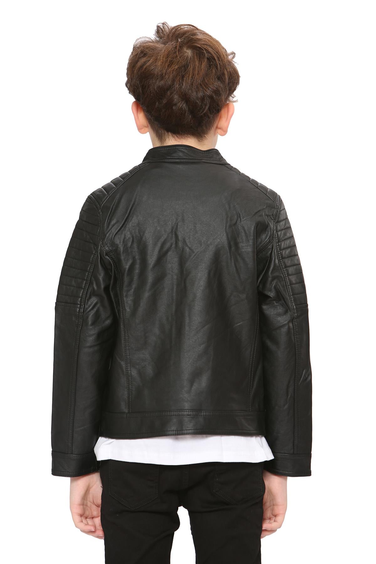 Kids Motorcycle Biker Black Leather Stylish Jacket - Kids Clothing Store