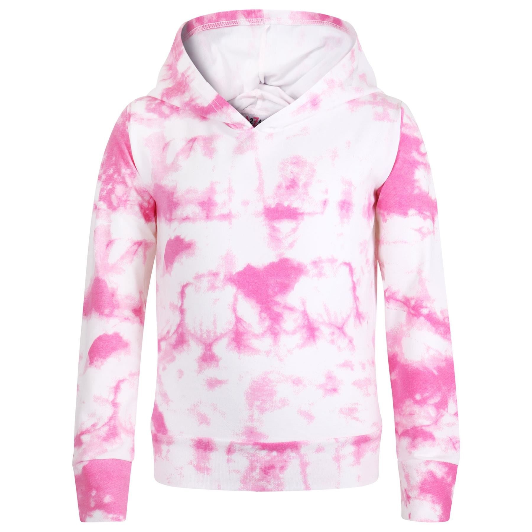 Girls Pink Tie Dye Print Hooded Top & Bottom Outfit Set