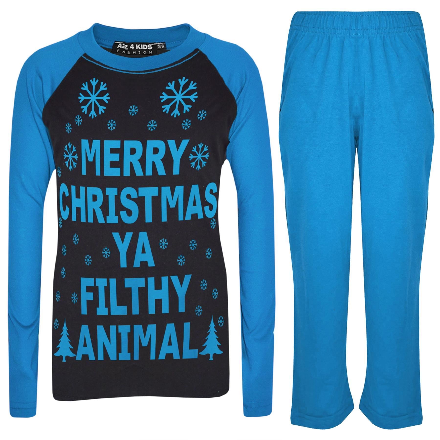 Unisex Merry Xmas Ya Filthy Animal Print Black & Blue Pyjamas Set