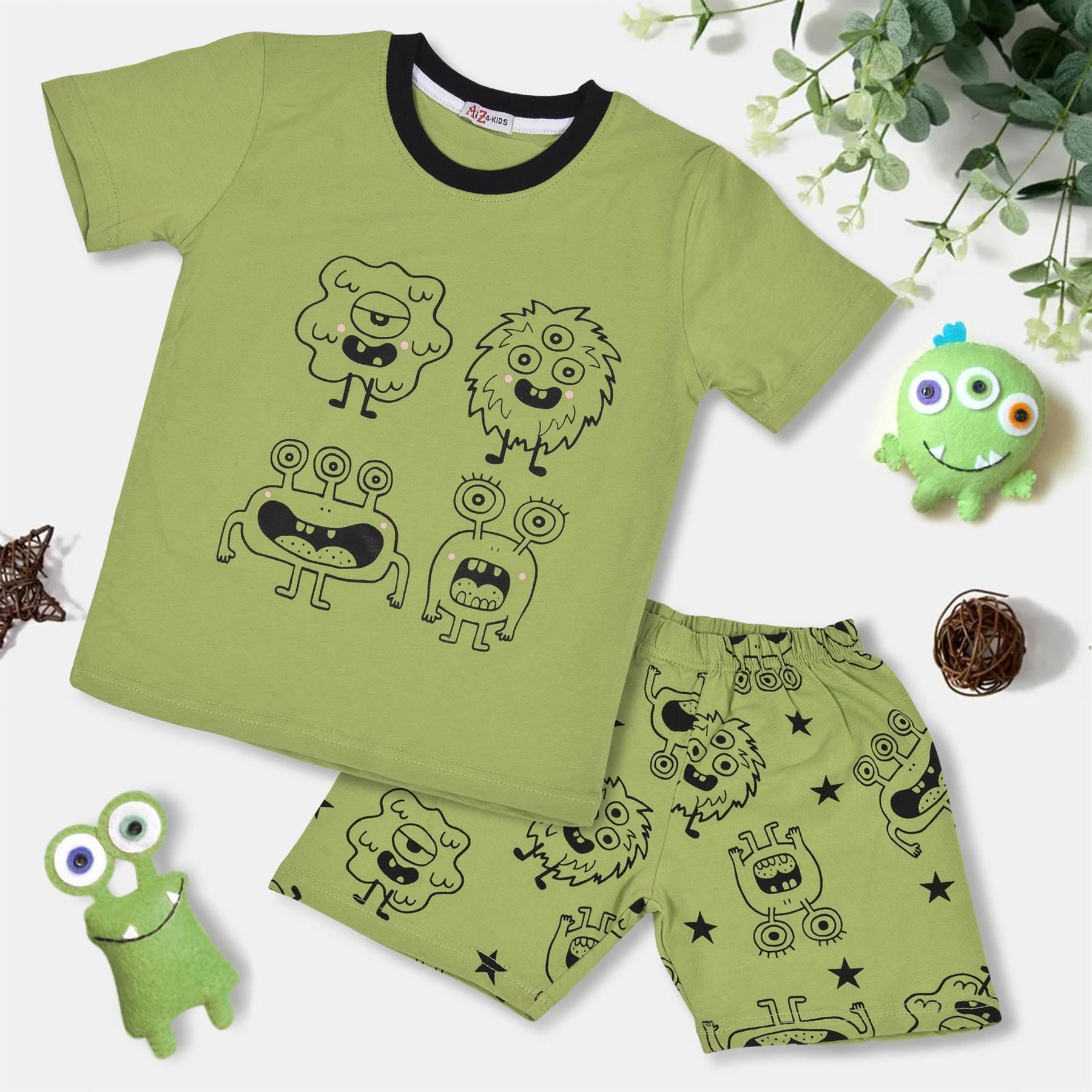 Kids Grils Boys Monster Print Pyjamas Set - Kids Clothing Store