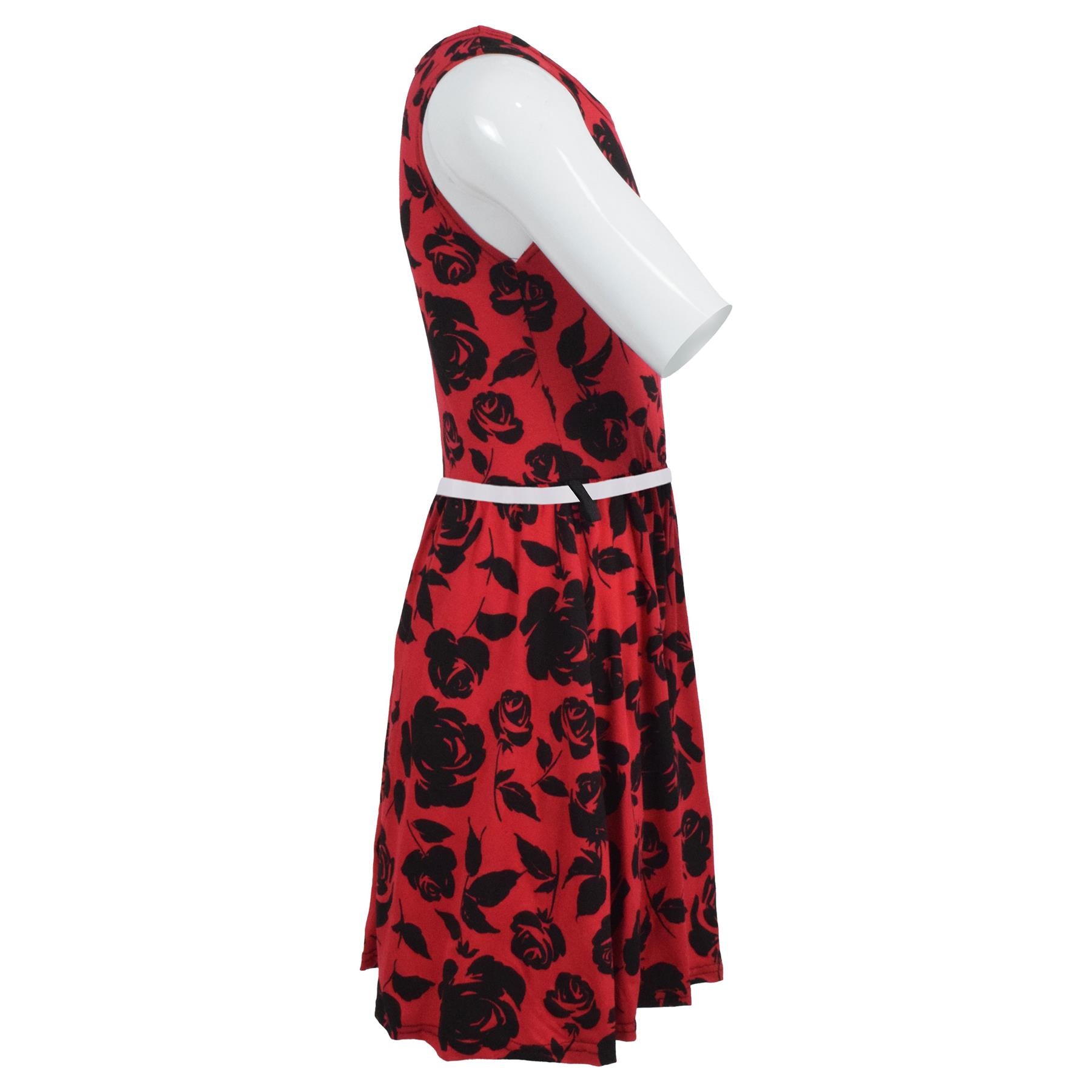 Kids Girls Skater Dress Red Sleeveless Flower Print Dance Party Summer Dress