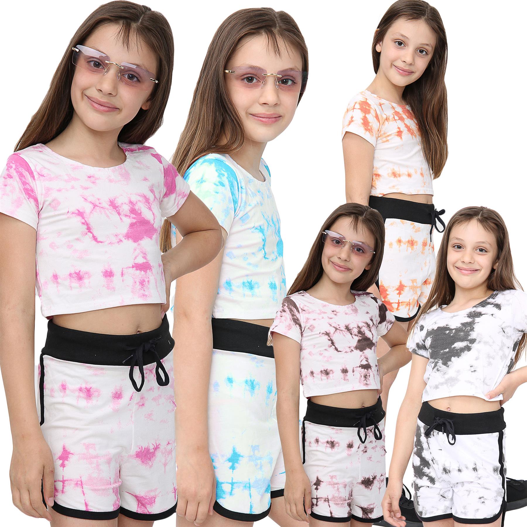 Girls Tie Dye Print Summer Top & Hot Shorts Set