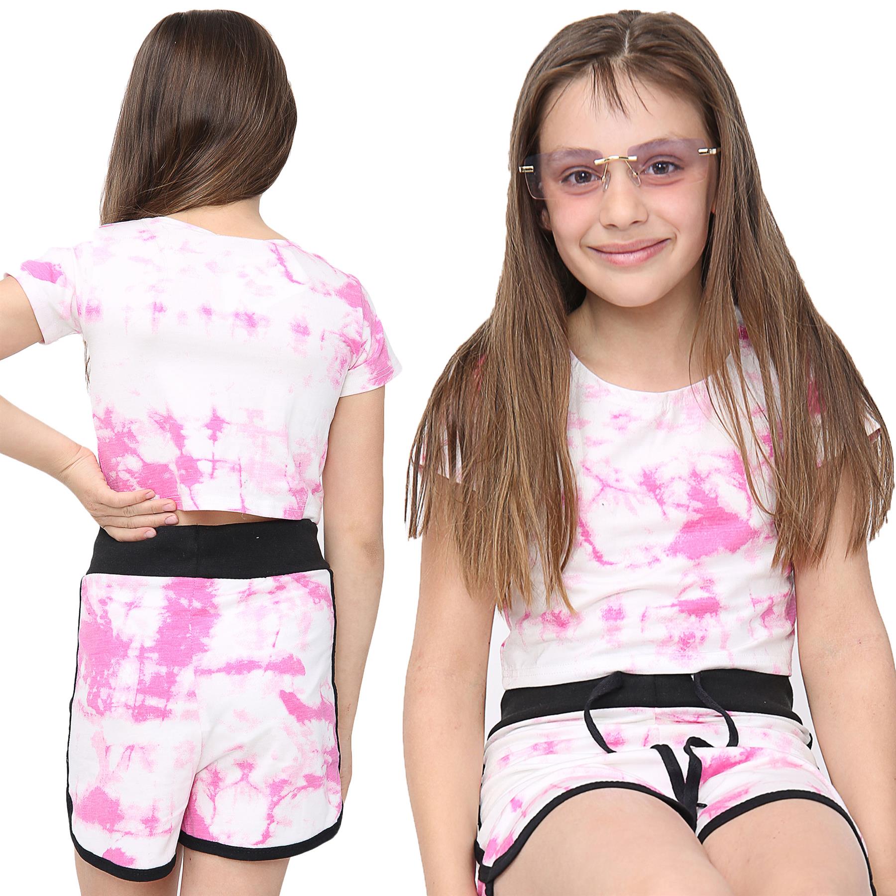 Girls Tie Dye Print Summer Top & Hot Shorts Set