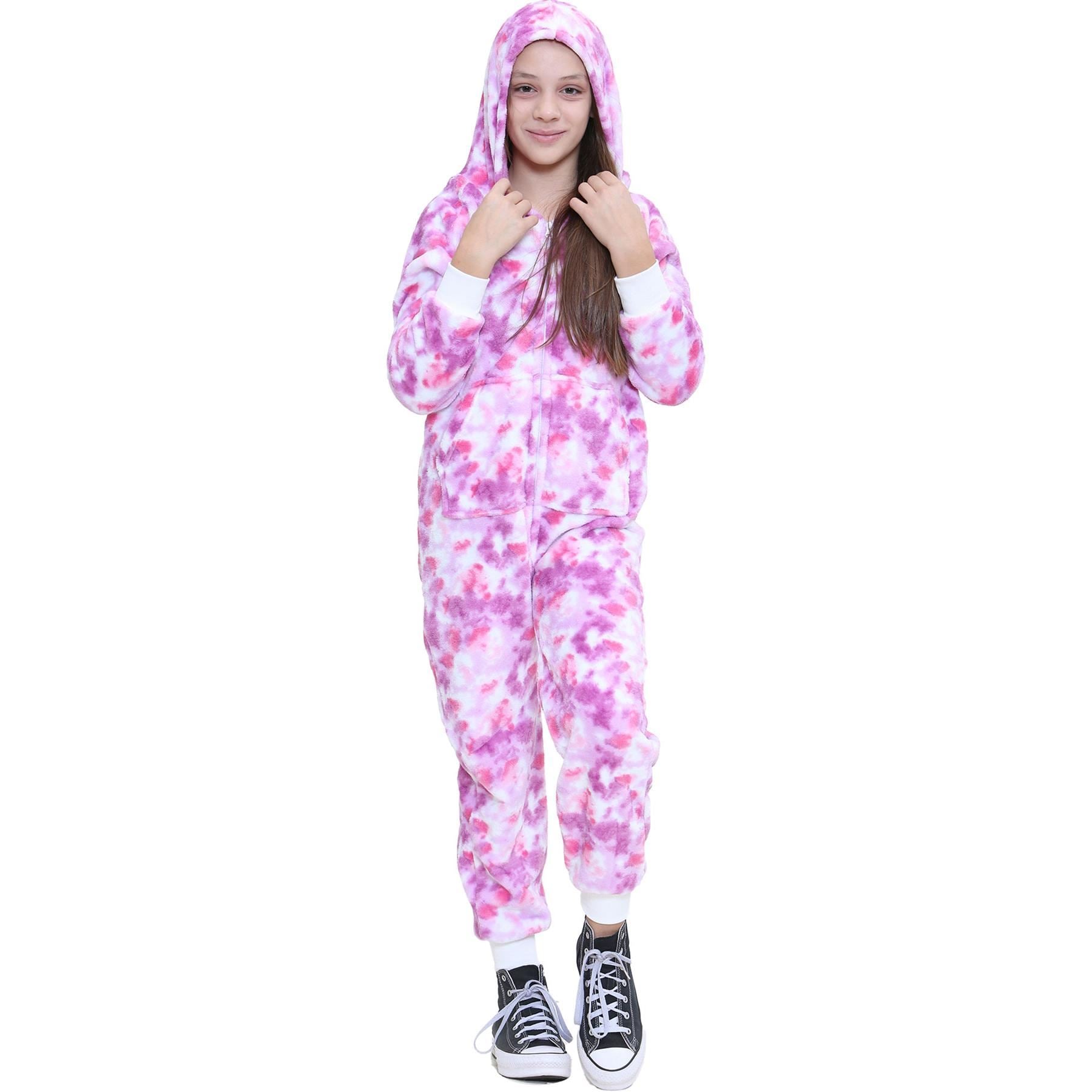 Kids Girls Super Soft Fleece Tie Dye Lilac Onesie