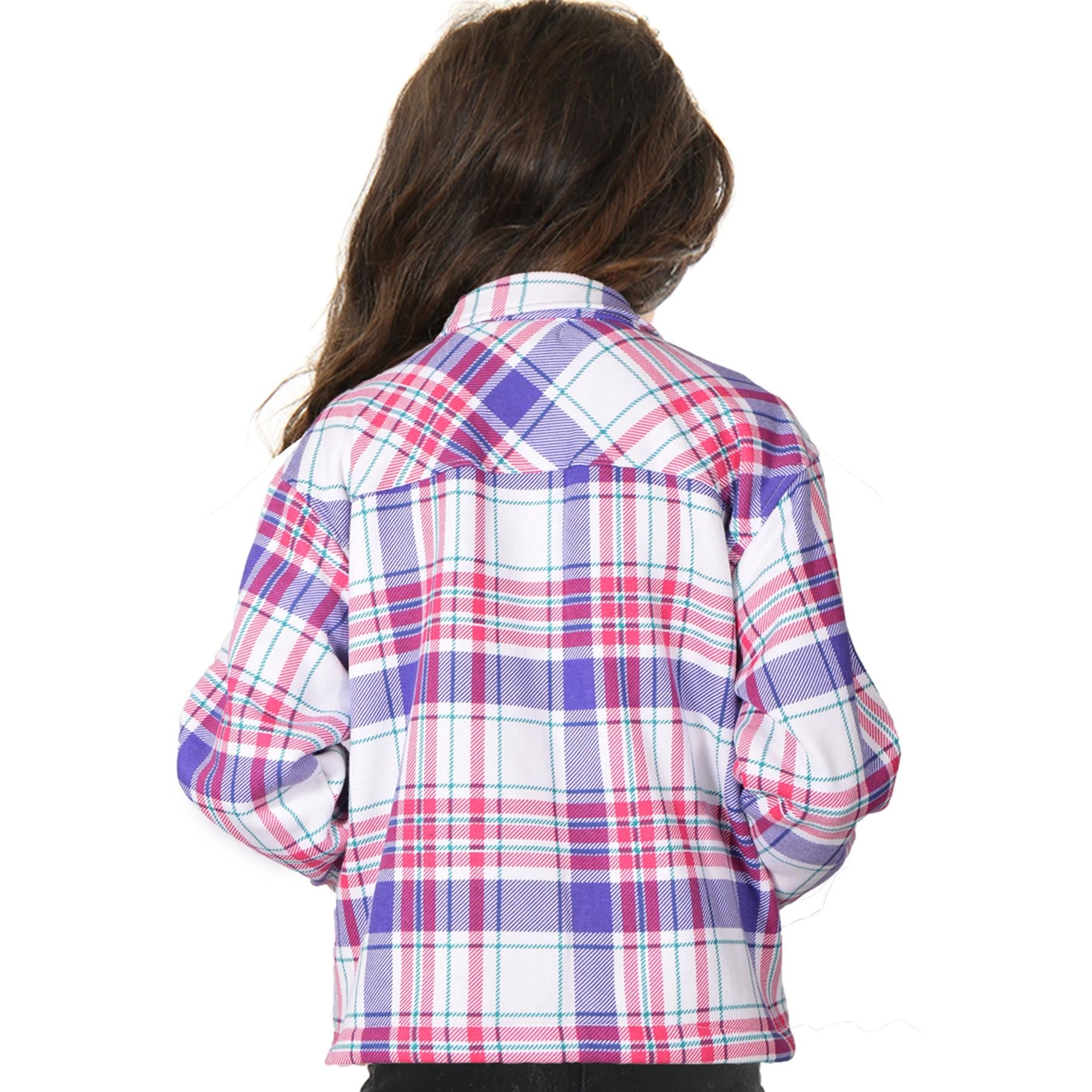 Kids Girls Checks Print Longline Fleece Collared Jacket