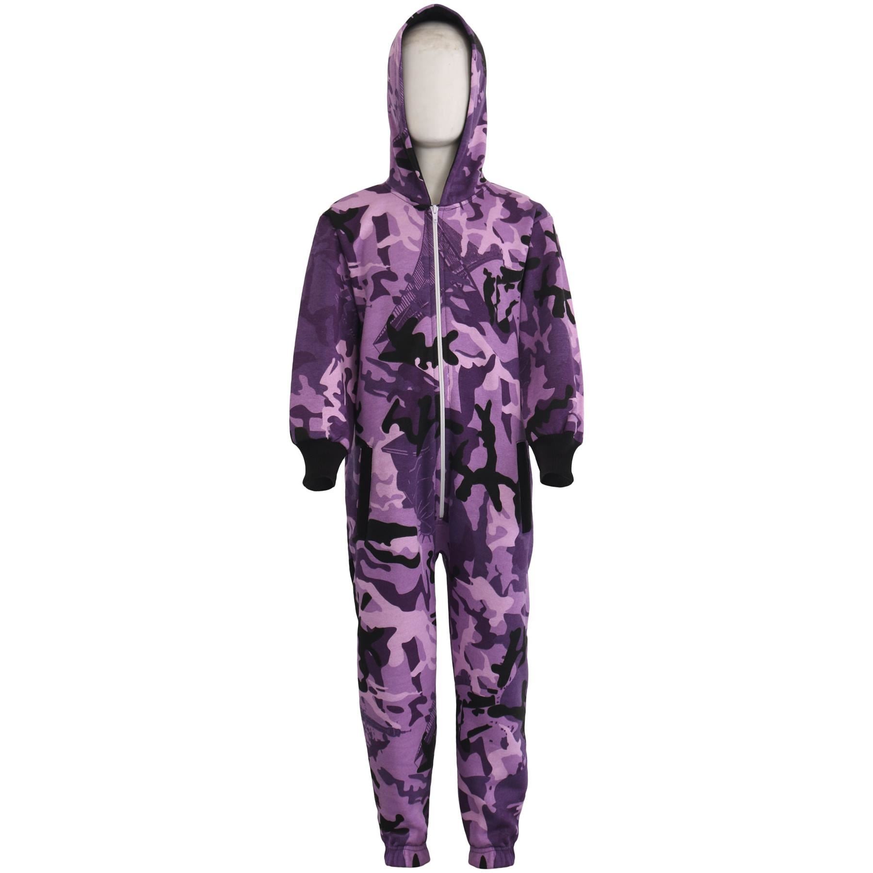 Kids Girls Boys Fleece Camouflage Purple Onesie