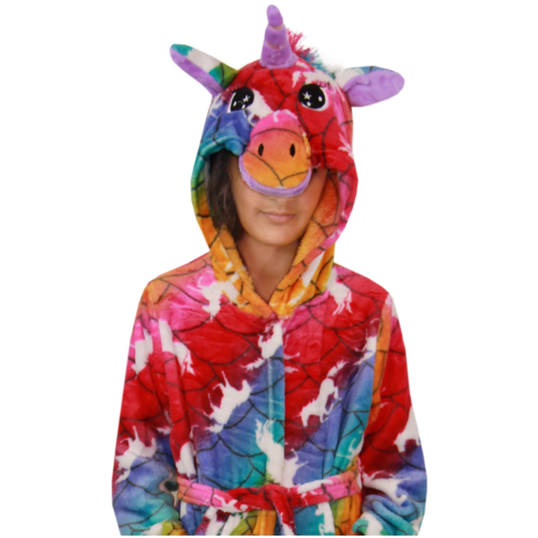 Kids Girls Unicorn Hooded Bathrobe Relax Gown 3D Xmas Cosplay Costume Loungewear