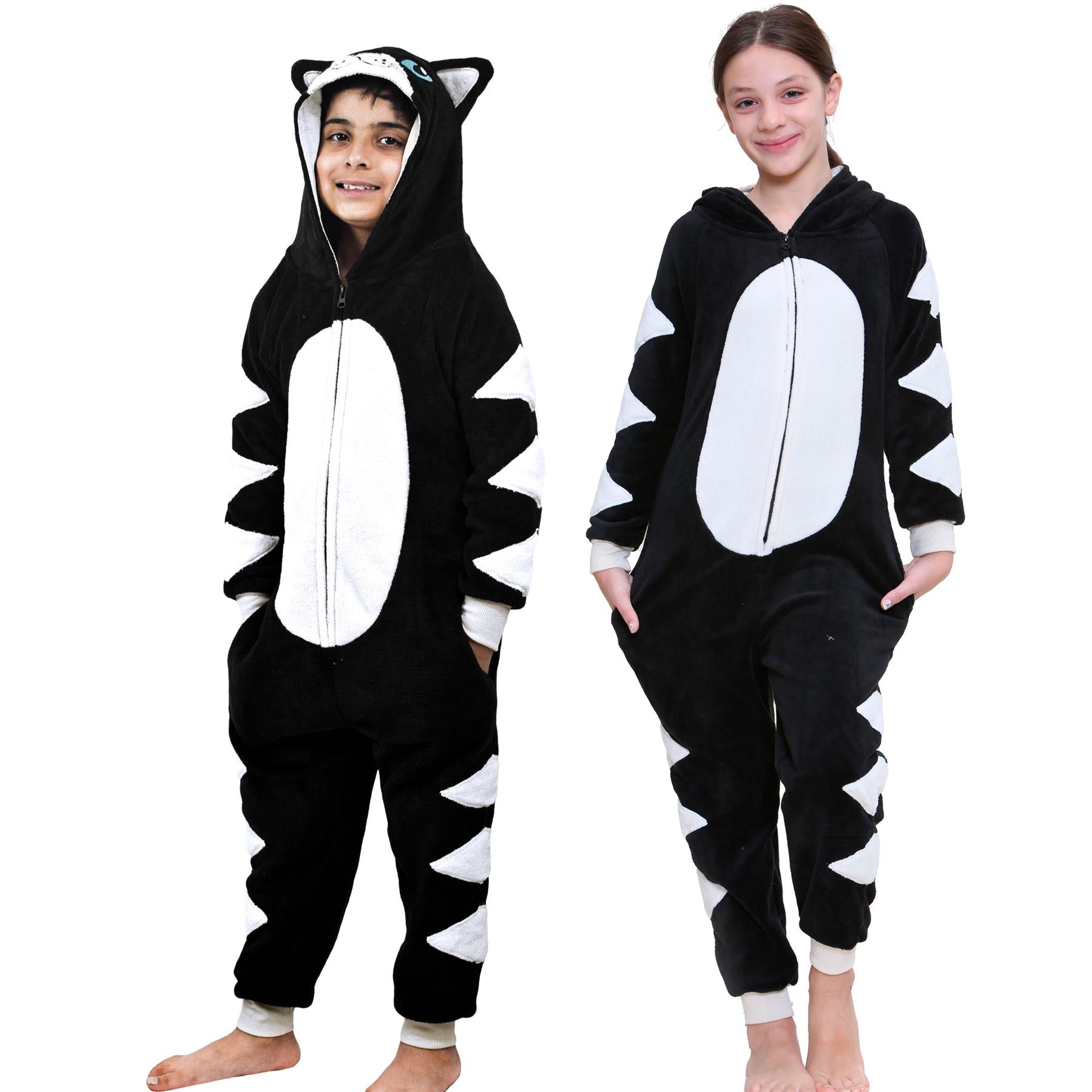Kids Fleece A2Z Onesie One Piece Black Cat Pyjamas World Book Day Costume