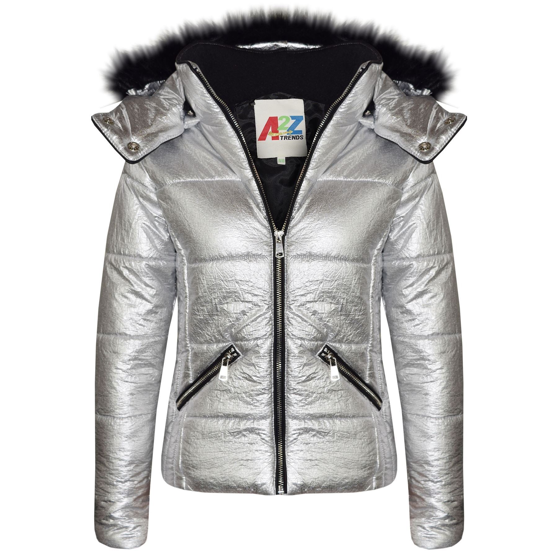 Girls Quilted Puffer Foil Faux Fur Jacket