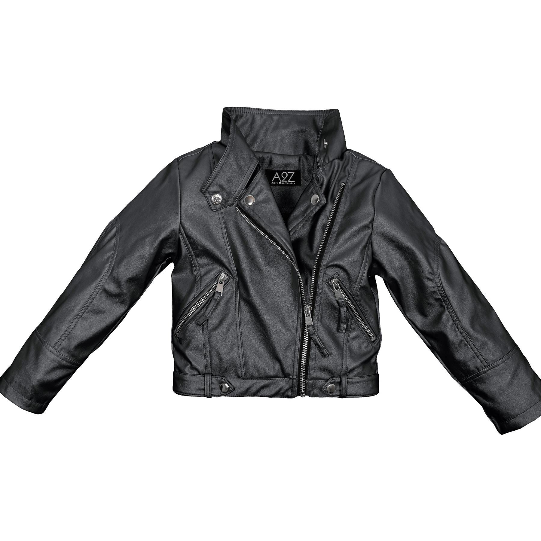 Kids Girls PU Leather Jacket Waterproof Black Coat