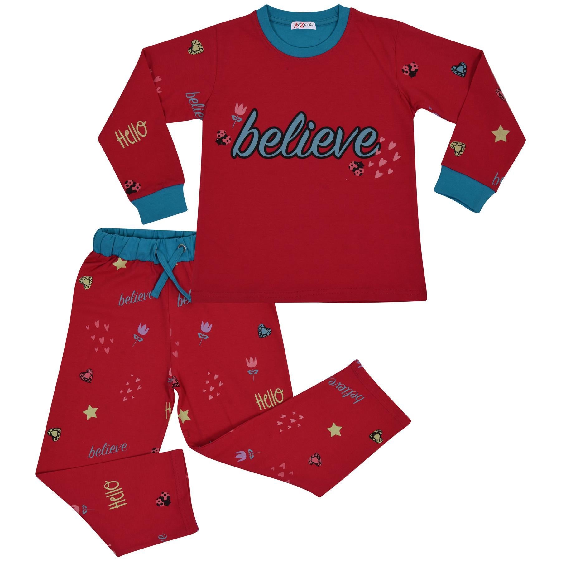 Kids Girls Believe Print Pink Pyjamas Set - Kids Clothing Store