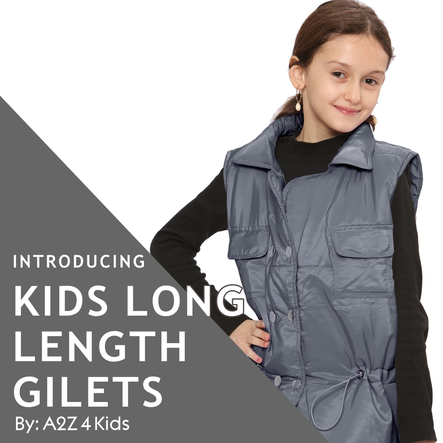 Kids Girls Grey Oversized Style Sleeveless Jacket