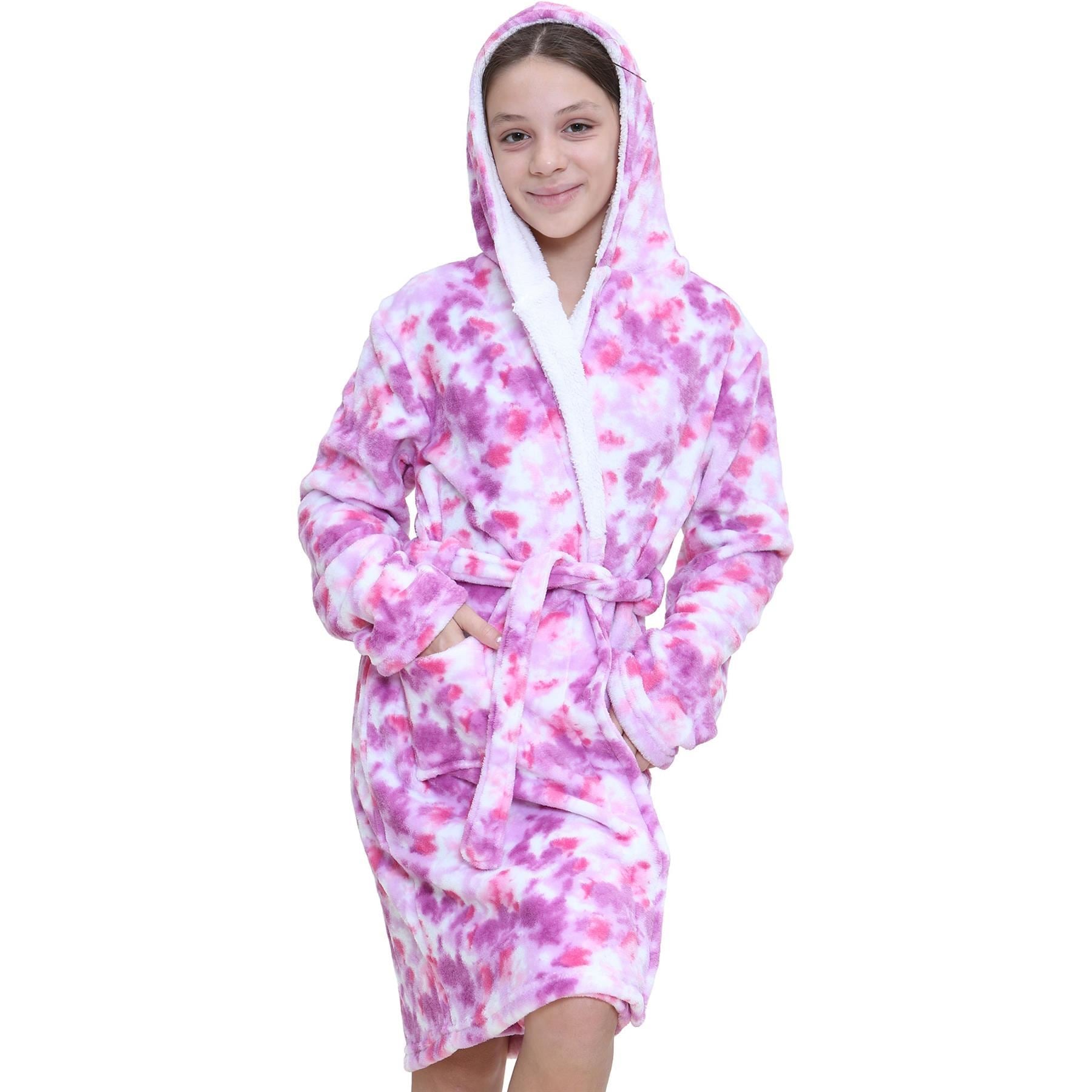 Girls Soft Tie Dye Lilac Printed Hooded Robe