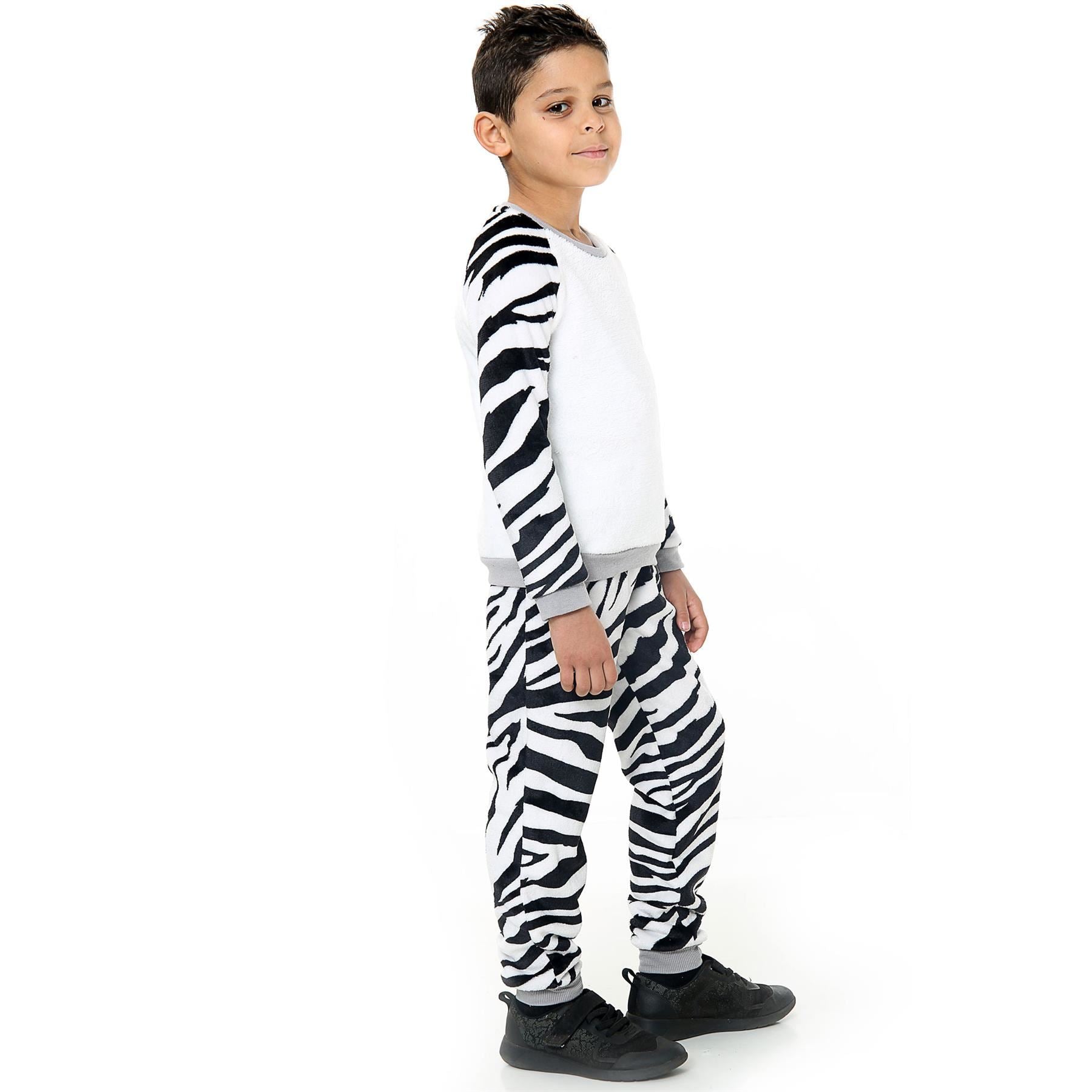 Kids Zebra Print Sleeve Pyjamas Sleepsuit Costume For Girls Boys Age 5-13