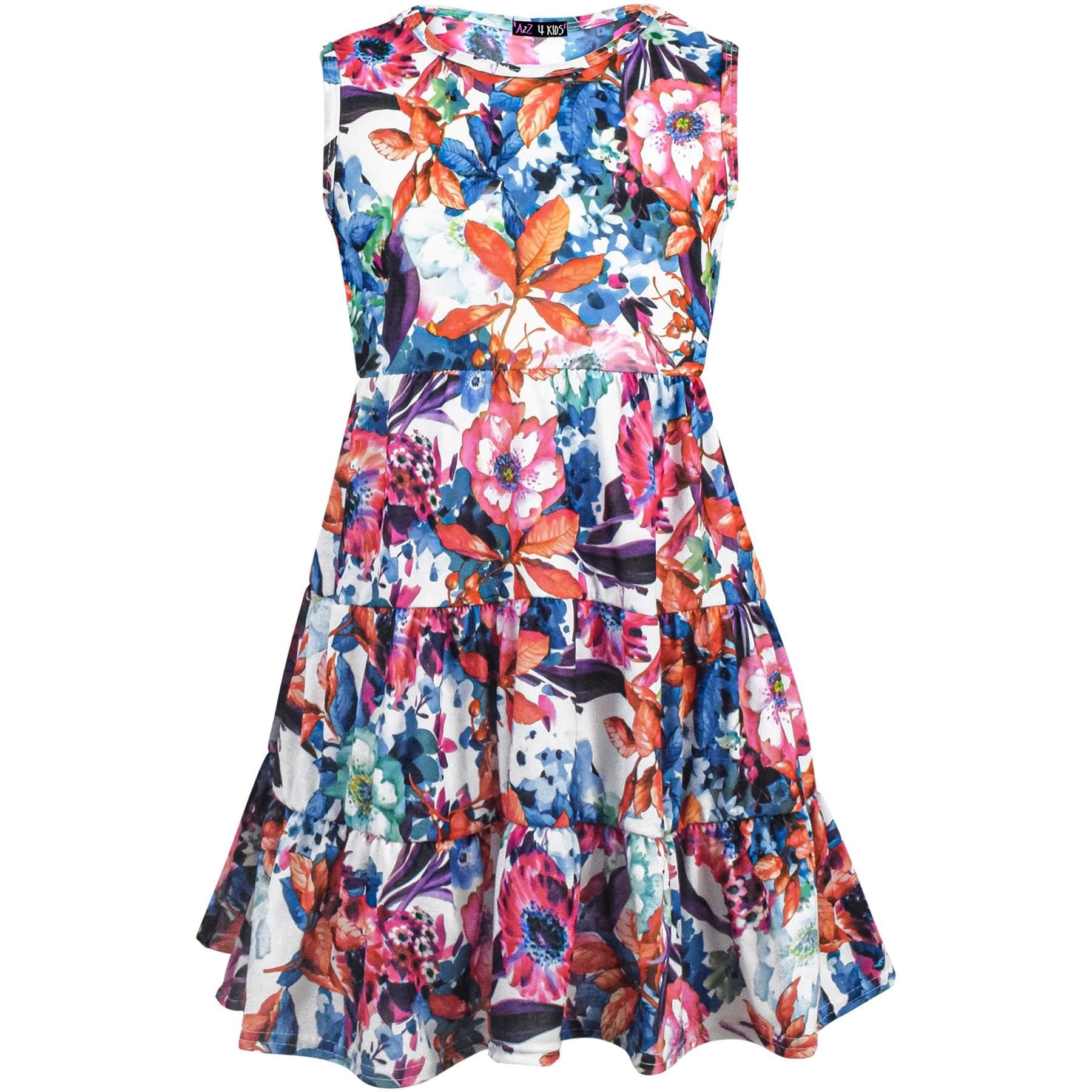 Girls Abstract Floral Print Ruffle Dress