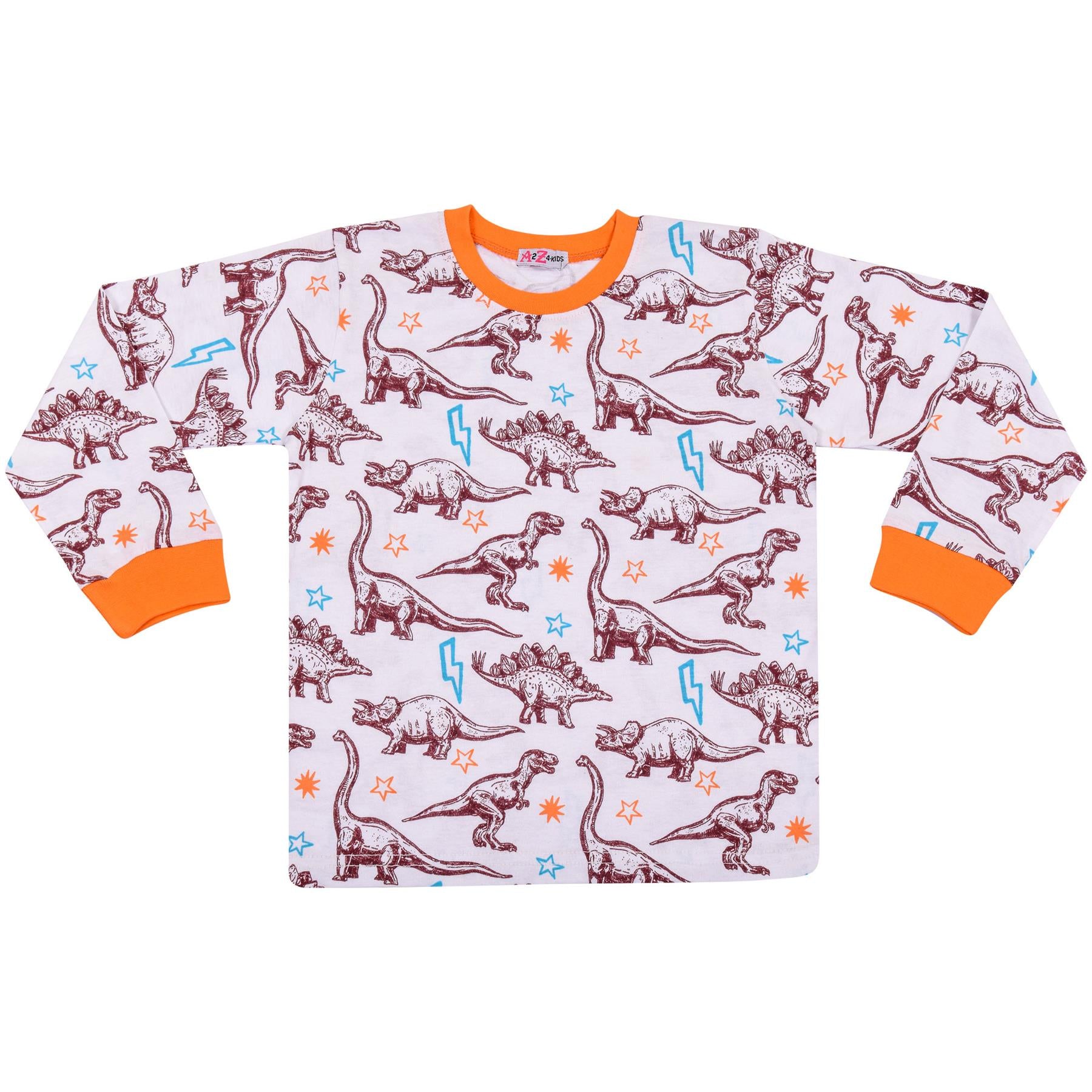 Kids Girls Boys Unisex Dinosaur Orange Print  Pyjamas Set - Kids Clothing Store