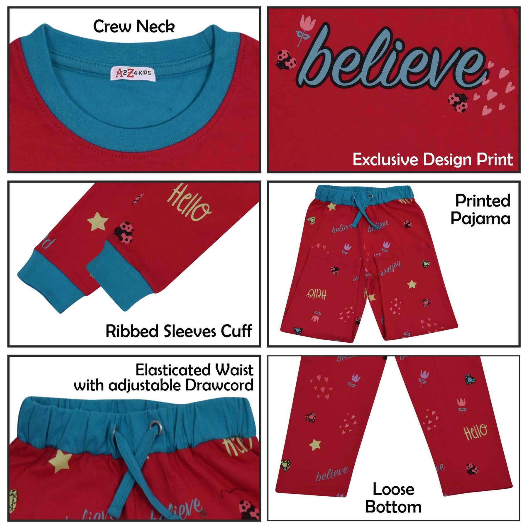 Kids Girls Believe Print Pink Pyjamas Set - Kids Clothing Store